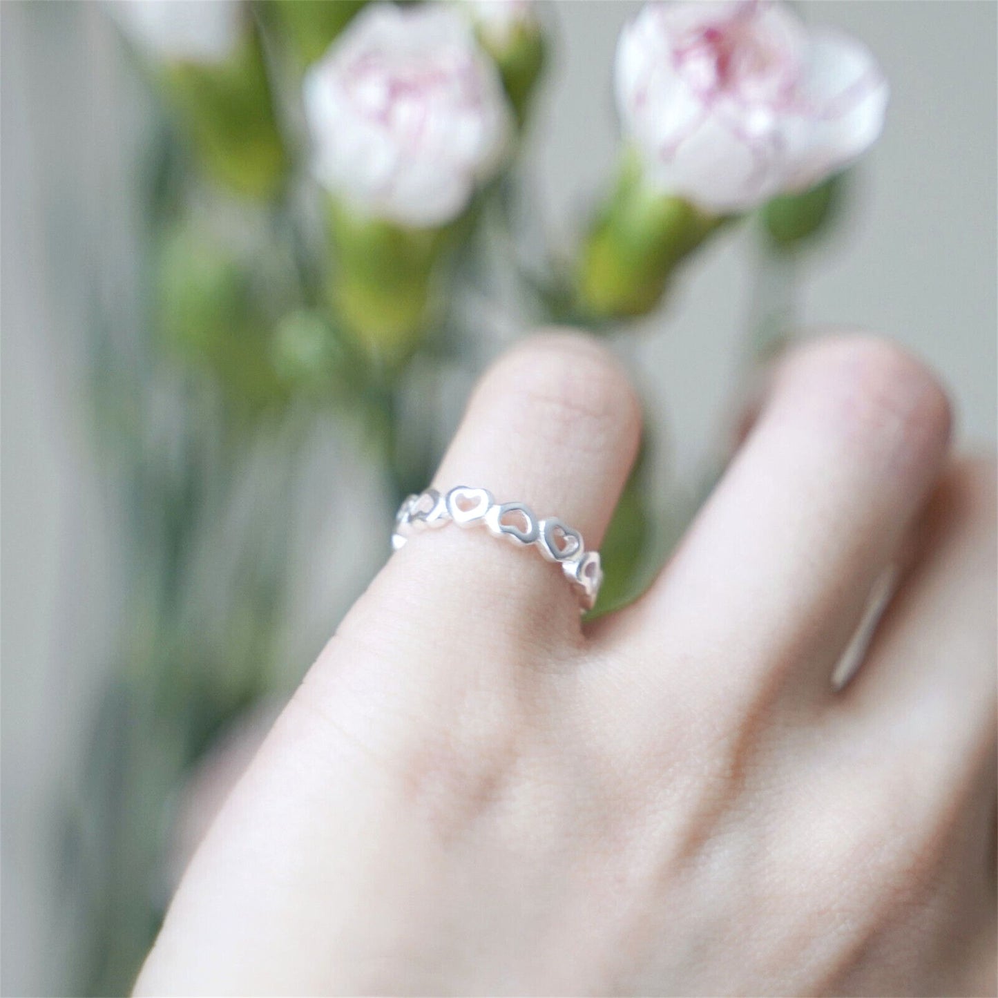 Sterling Silver Linked Love Hearts Knuckle Stackable Pinky Ring Open Band G - sugarkittenlondon