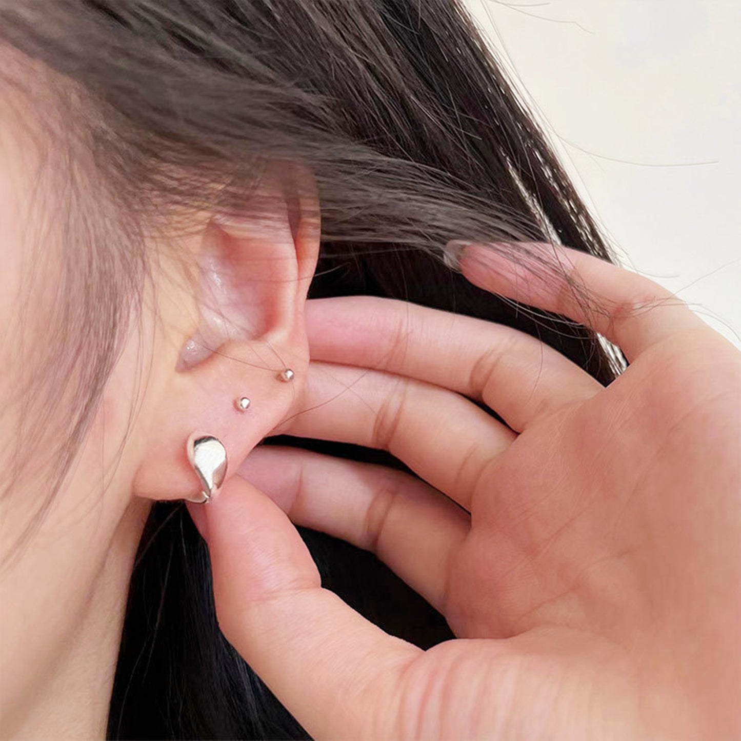 10mm Sterling Silver Hoop Teardrop Drop Earrings with Huggie Back