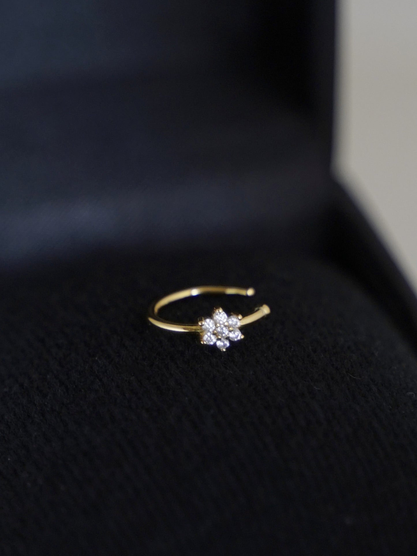 Sterling Silver Nose Ring Nose Hoop Paved CZ Crystal Flower Three Stones 2 Tones - sugarkittenlondon