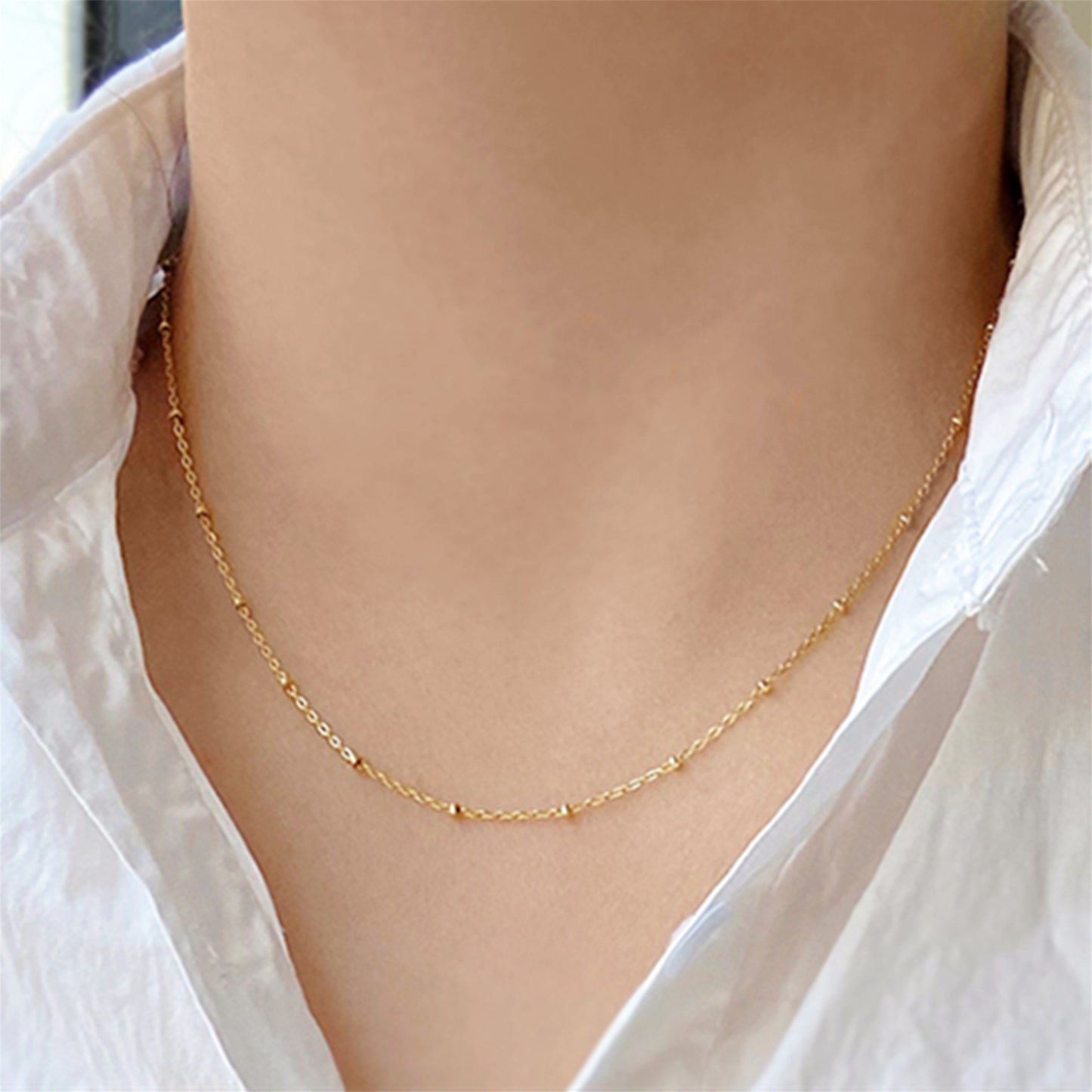 Sterling Silver 1mm Flat Beaded Satellite Choker Belcher Curb Trace Chain Necklace 3 Tones - sugarkittenlondon