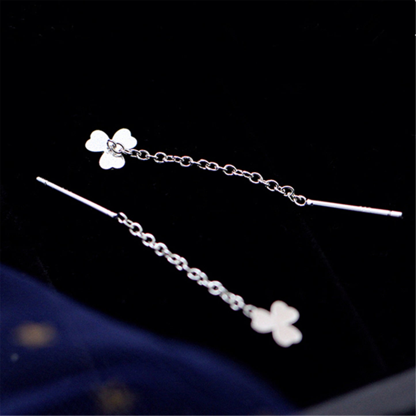 Sterling Silver Pull Through Clover Shamrock Threader Dangle Earrings - sugarkittenlondon