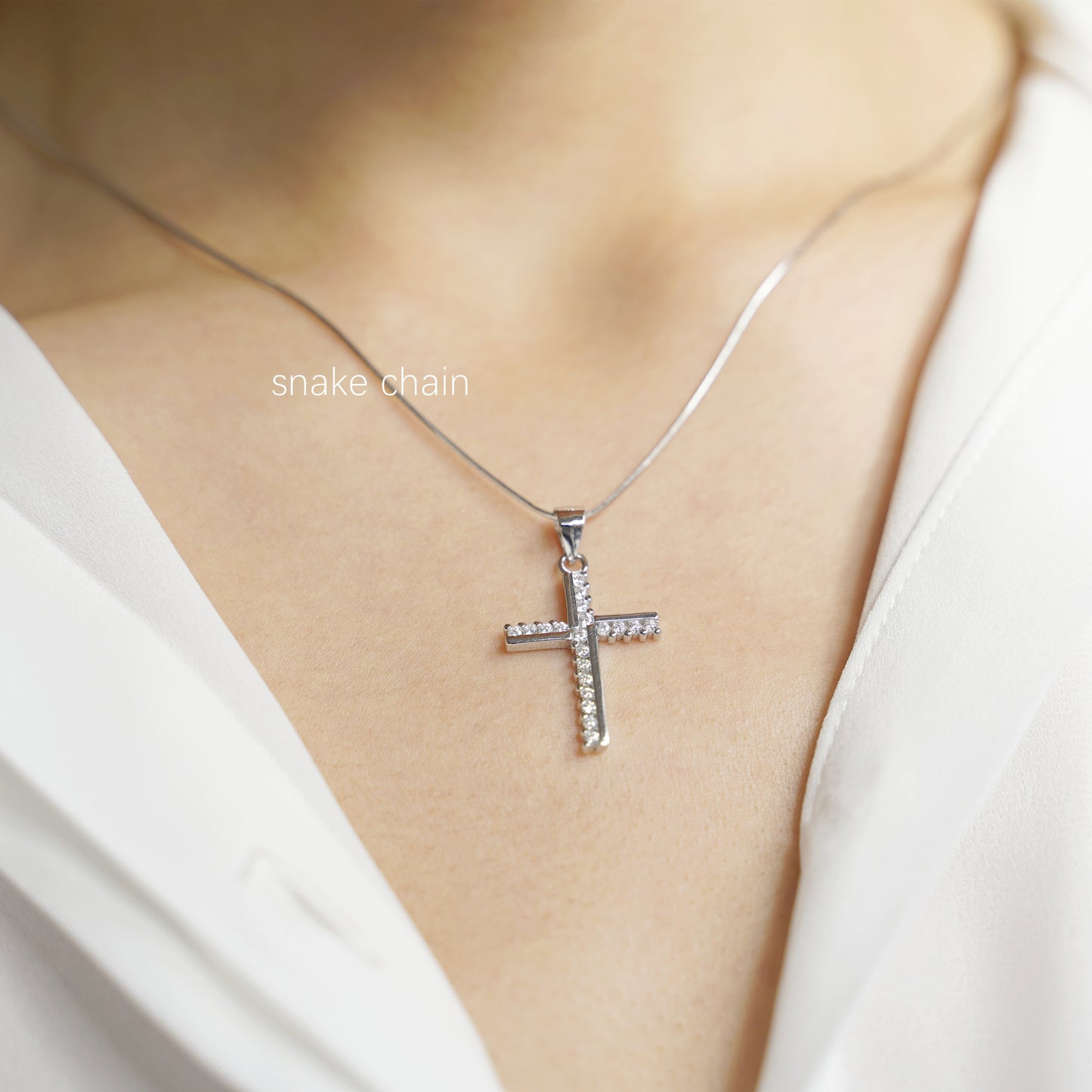 SKL Sterling Silver Half CZ Paved Christian Cross Pendant Necklace Choice of Colours