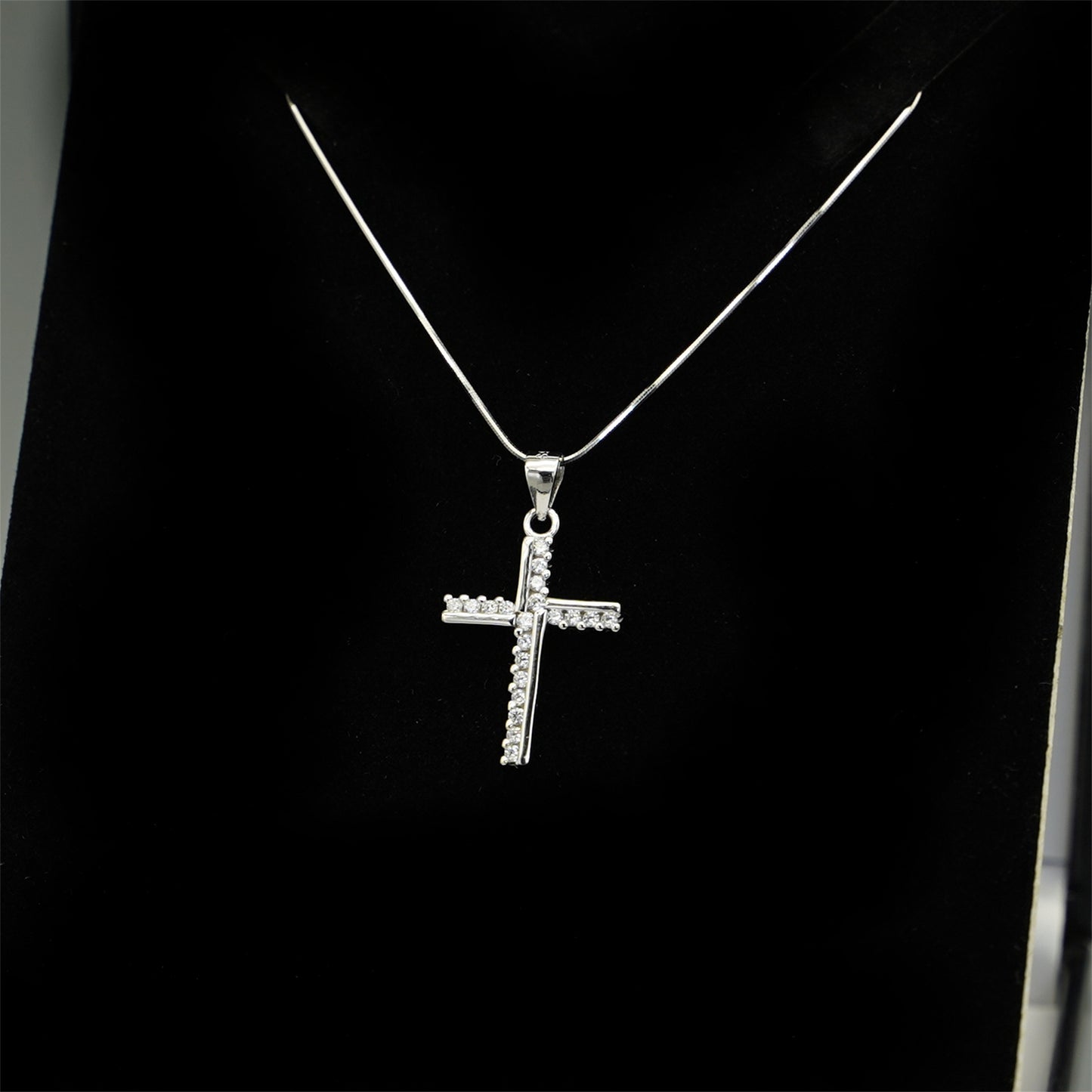 SKL Sterling Silver Half CZ Paved Christian Cross Pendant Necklace Choice of Colours