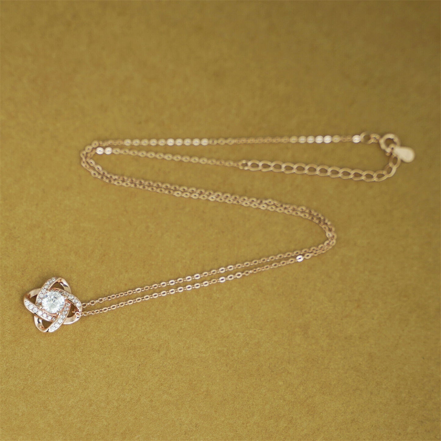 Sterling Silver 14mm Halo CZ Knot Flower Pendant Necklace Rhodium / Rose Gold - sugarkittenlondon