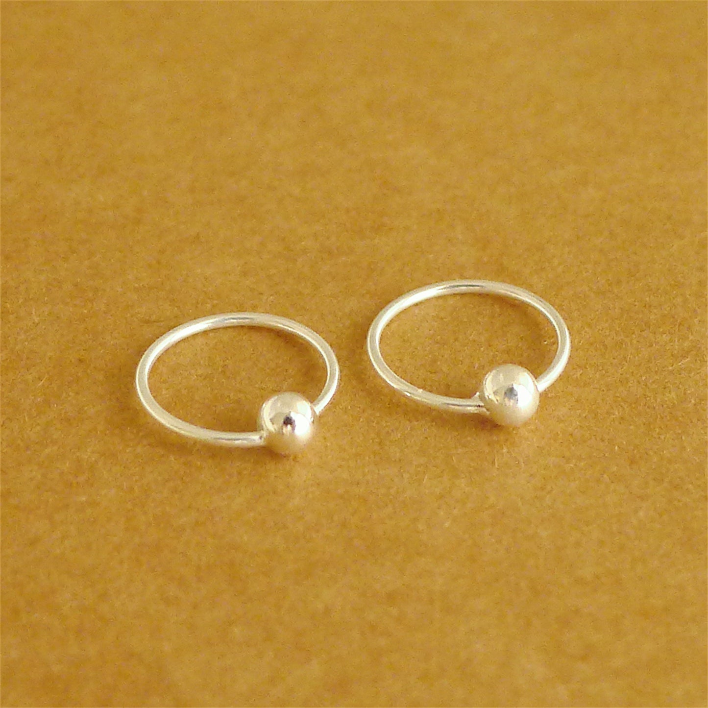 925 Sterling Silver fine 999 Bead Ball Nose Hoop Earrings for Unisex, Hypoallergenic, 6-12mm