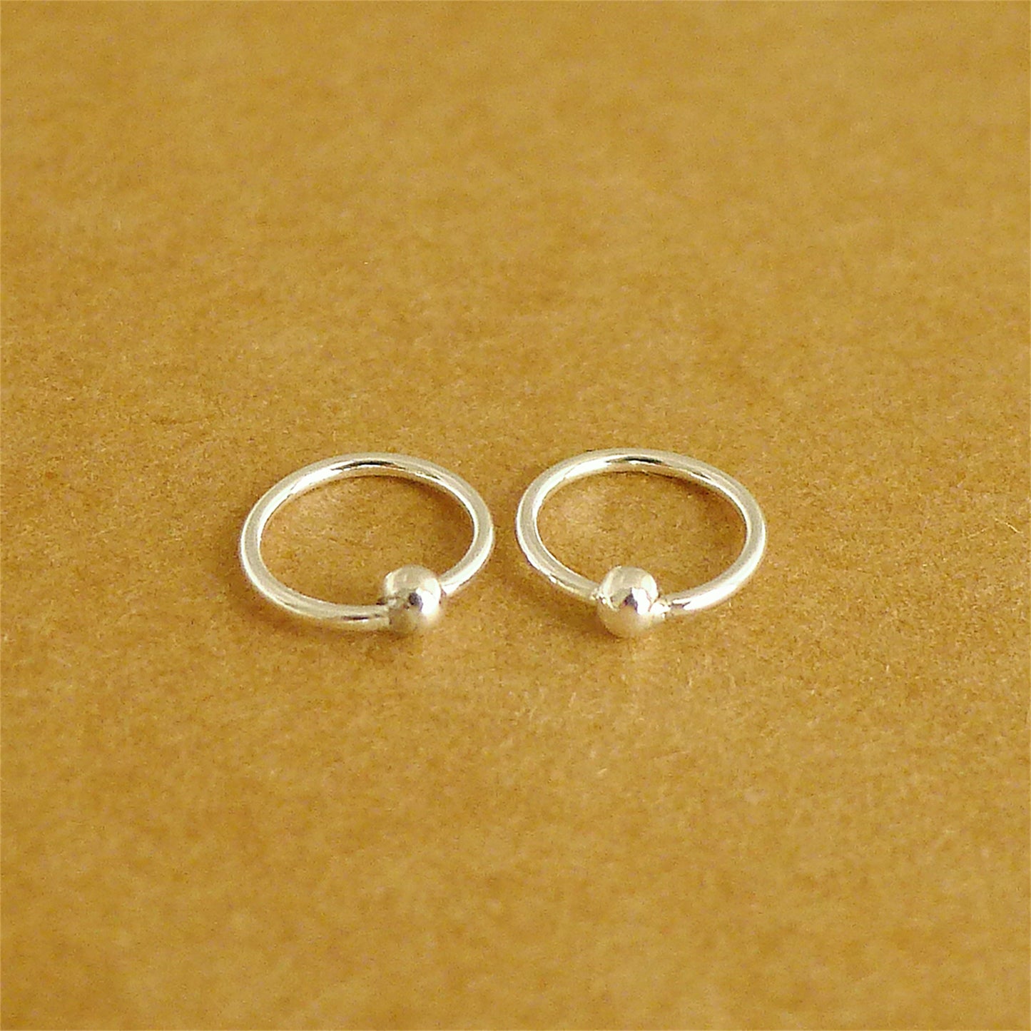 925 Sterling Silver fine 999 Bead Ball Nose Hoop Earrings for Unisex, Hypoallergenic, 6-12mm