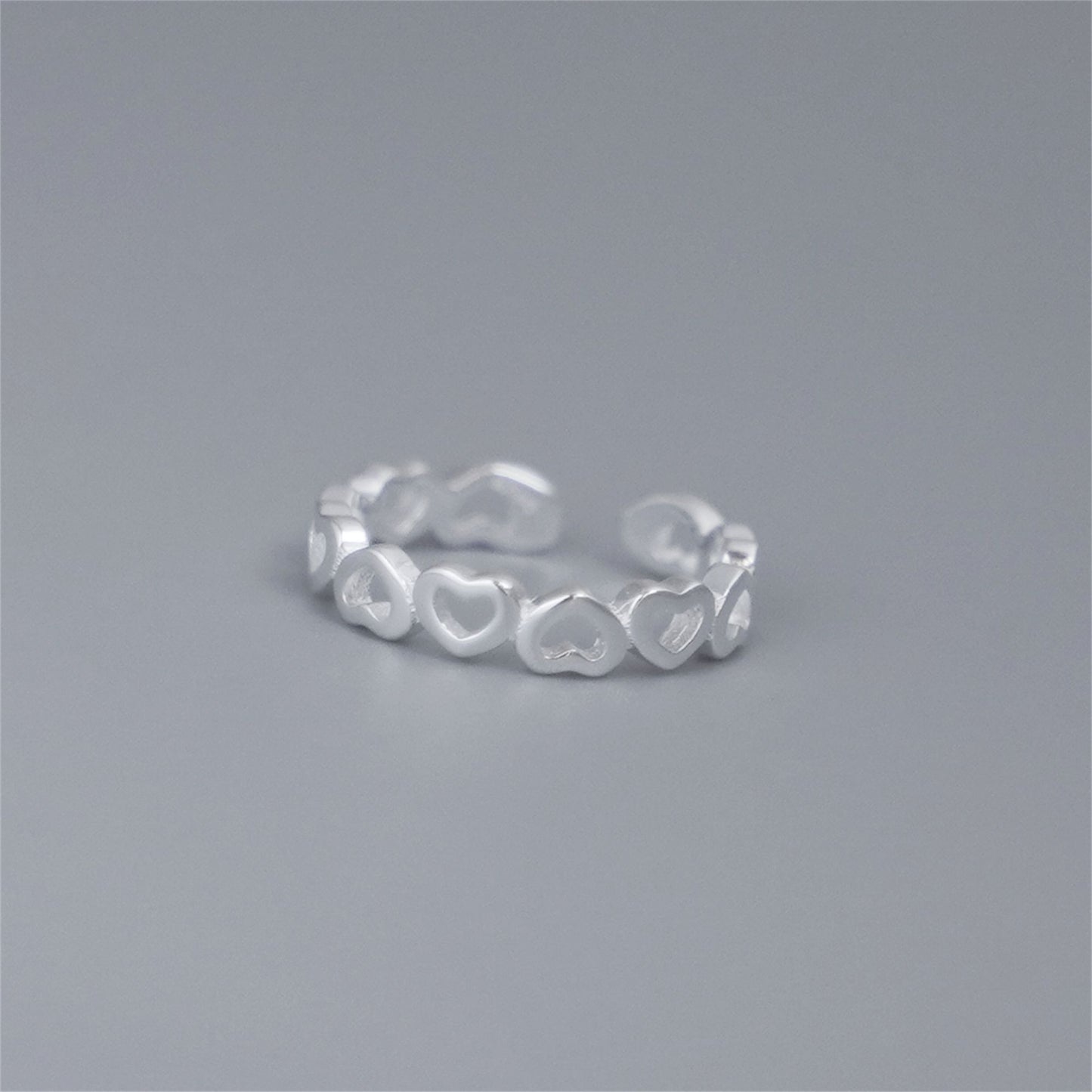 Sterling Silver Linked Love Hearts Knuckle Stackable Pinky Ring Open Band G - sugarkittenlondon