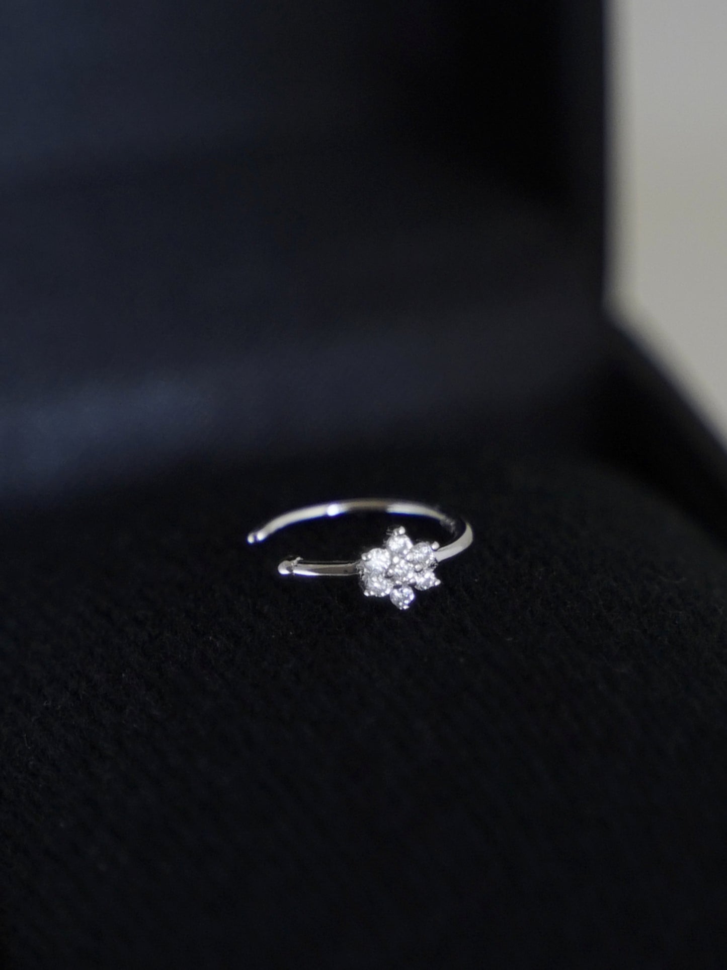 Sterling Silver Nose Ring Nose Hoop Paved CZ Crystal Flower Three Stones 2 Tones - sugarkittenlondon