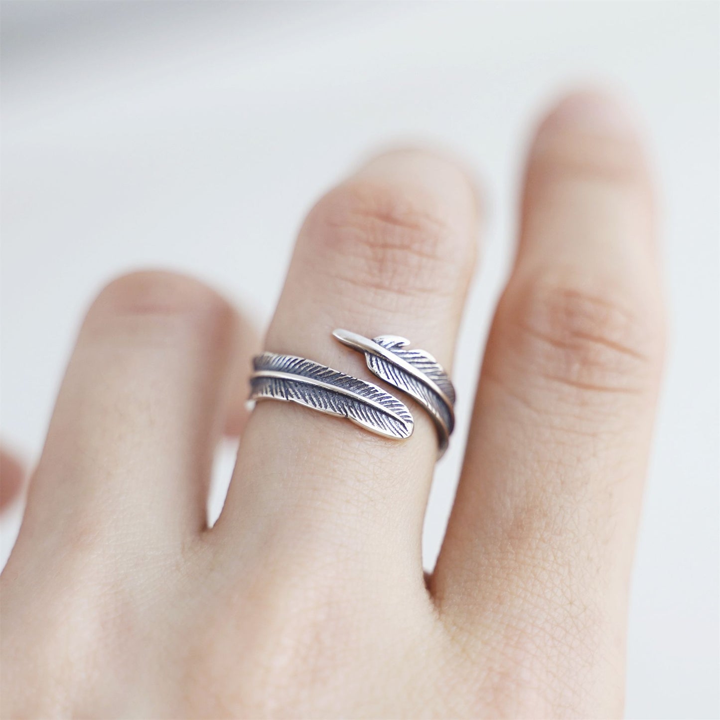 Sterling Silver Oxidized Feather Wing Angel Leaf Wrap Open Pinky Ring UK - sugarkittenlondon