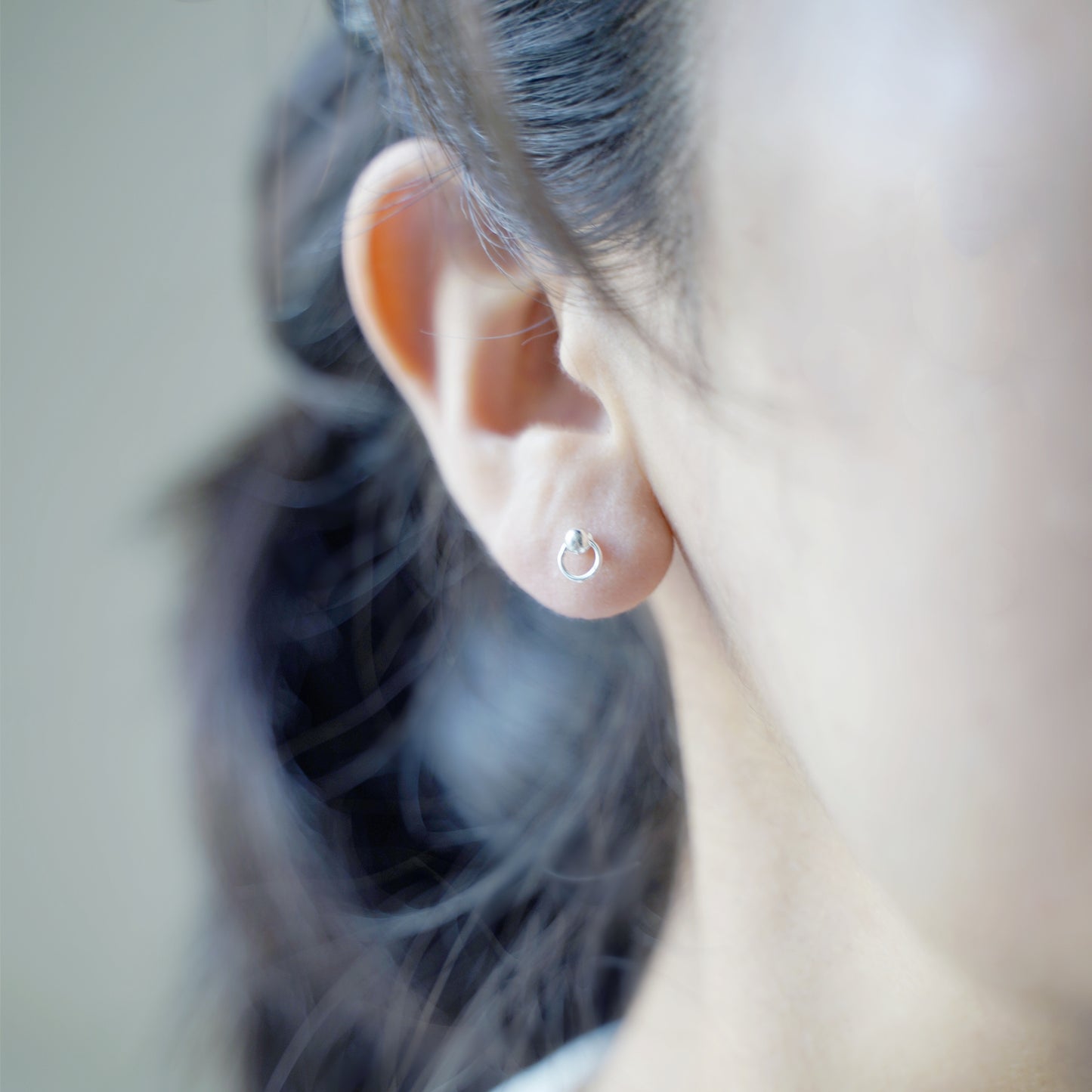 Sterling Silver Disc Earrings with Bead Ball and Circle Design