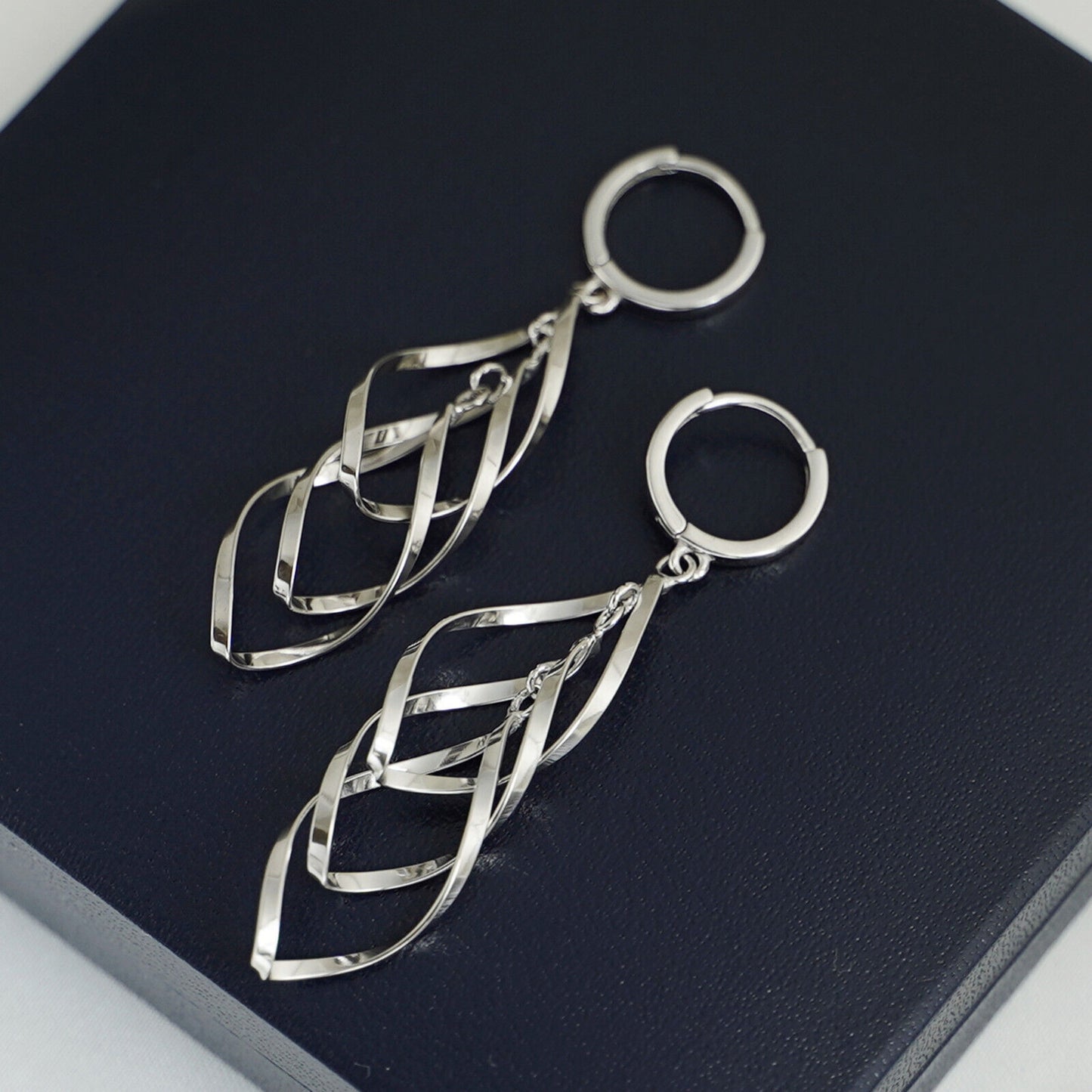 925 Sterling Silver Triple-Layer Dangly Teardrop Hoop Earrings