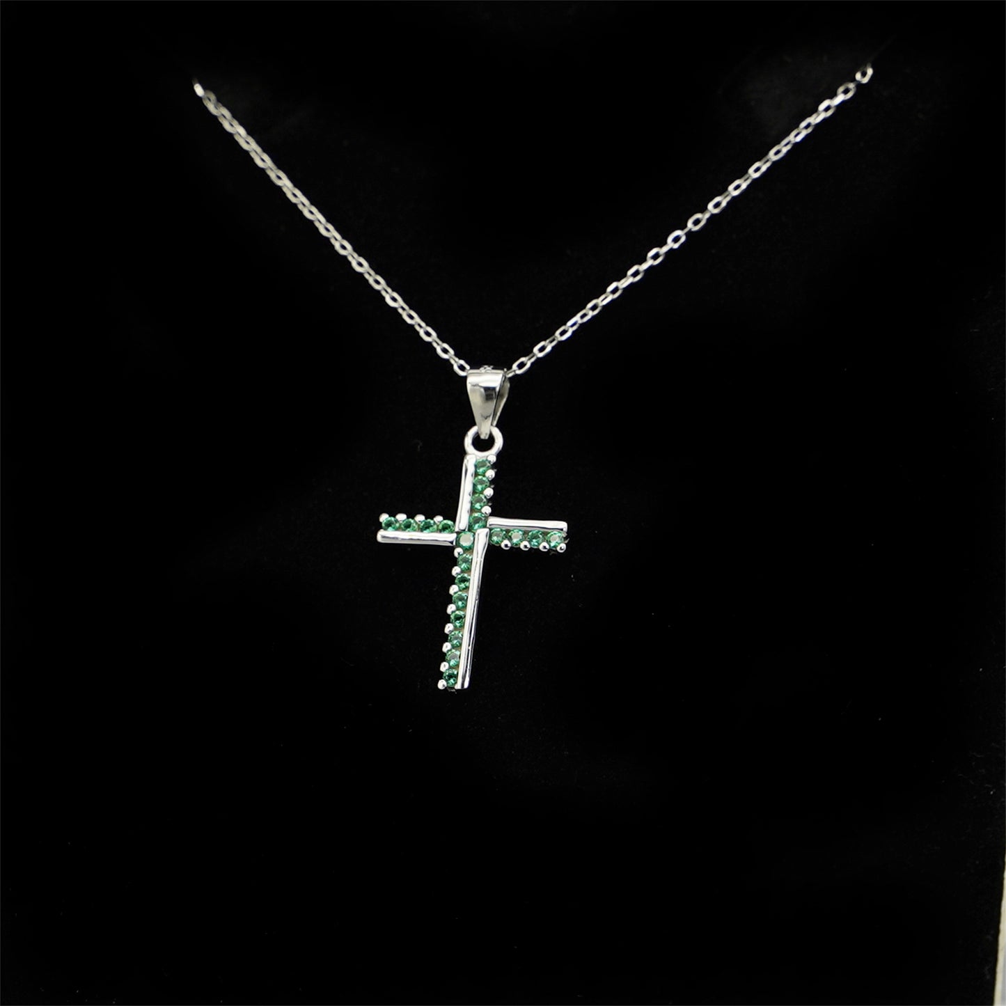 SKL Sterling Silver Half CZ Paved Christian Cross Pendant Necklace Choice of Colours