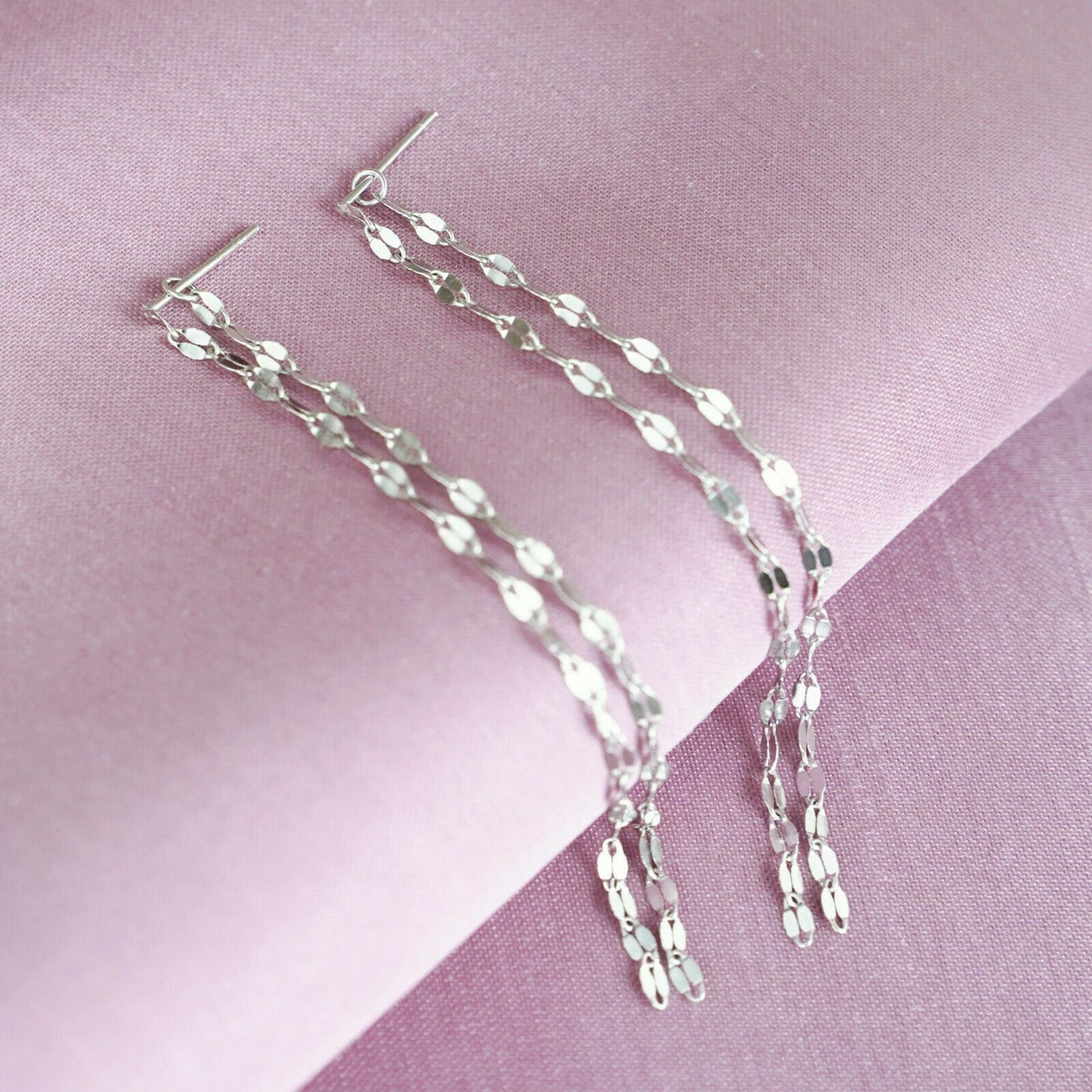 Sterling Silver Double Light Bonded Chain Drop Dangle Earrings - sugarkittenlondon
