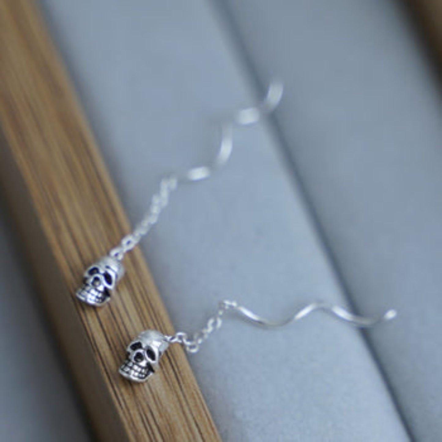 Sterling Silver Baby Skull Punk Gothic Pull Through Threader Dangle Earrings - sugarkittenlondon