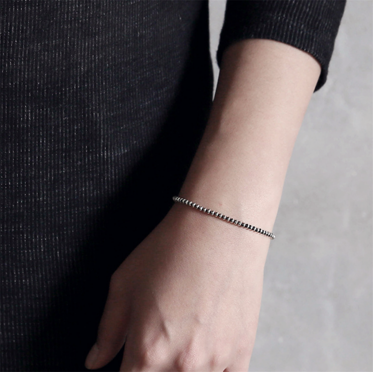 Sterling Silver Oxidized Flat Bead Ball Linked Beads Stack Bracelet