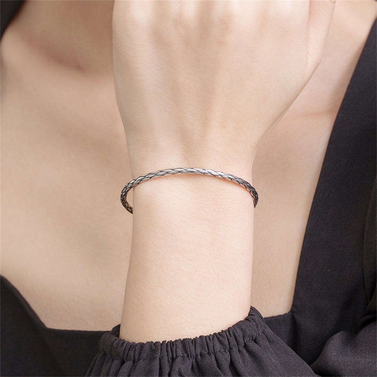 Sterling Silver Small Wrist Solid Snake Knot Cuff Bangle 15cm Band 5.1g