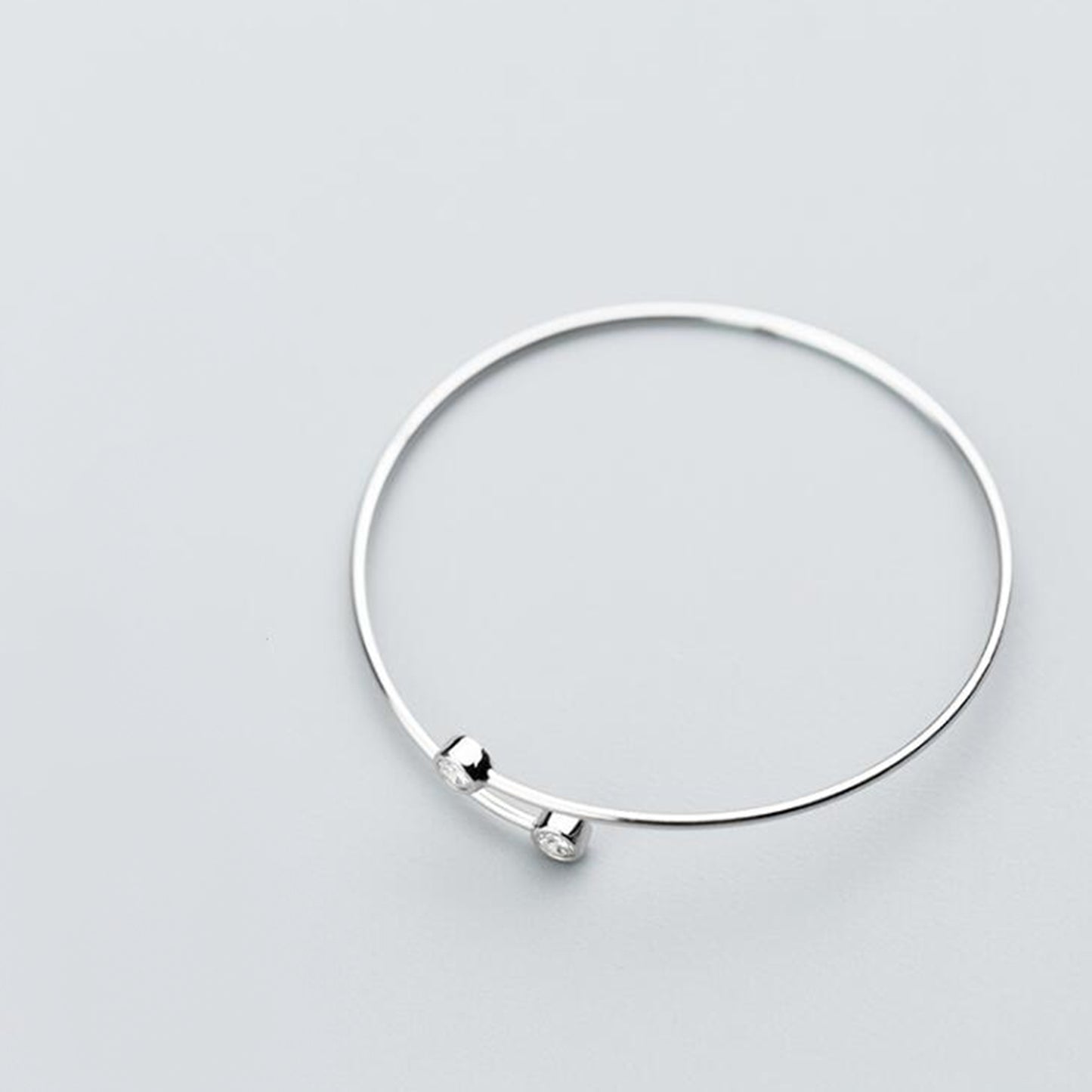 Sterling Silver Double Bezel 3mm CZ Torque Open Band Bangle Bracelet