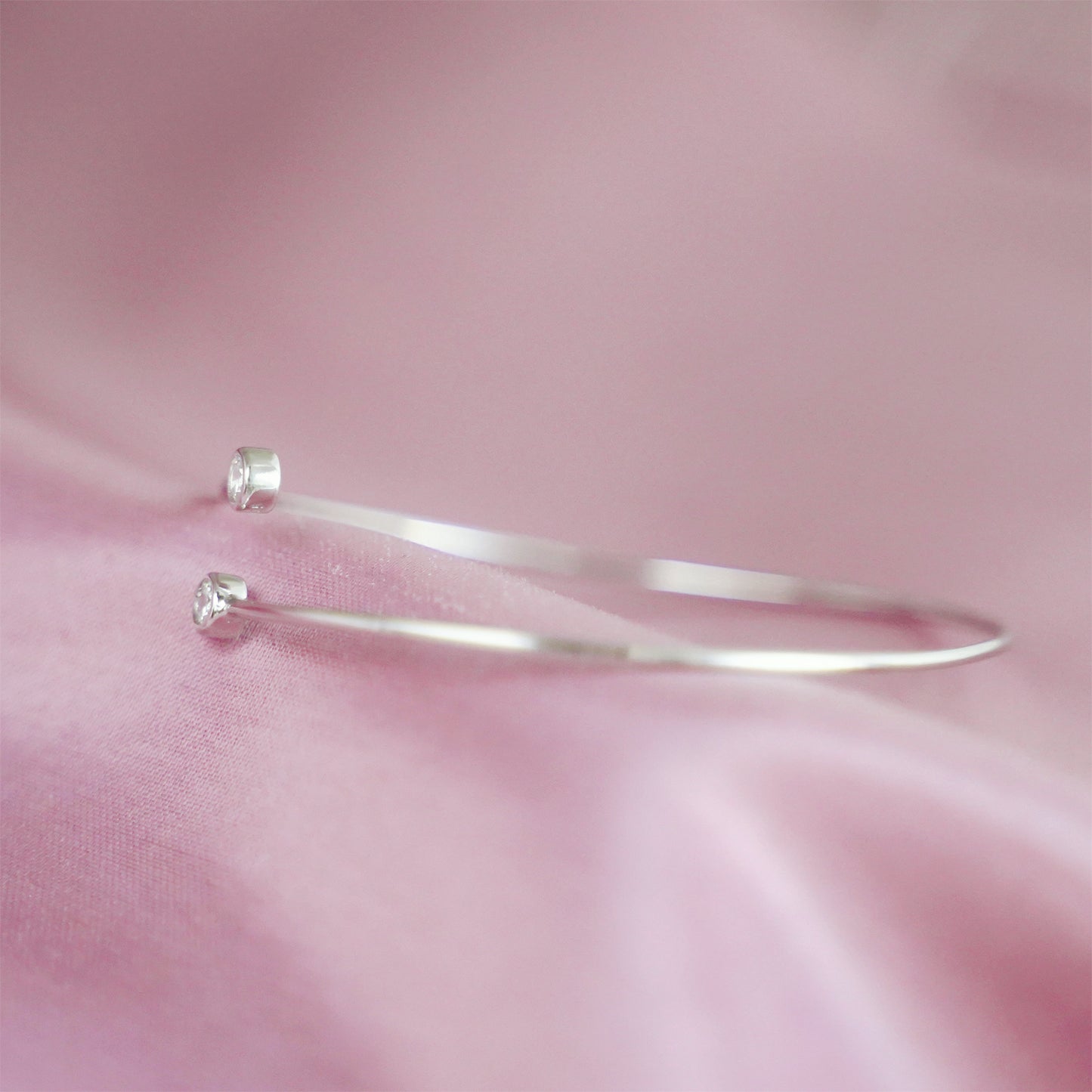Sterling Silver Double Bezel 3mm CZ Torque Open Band Bangle Bracelet