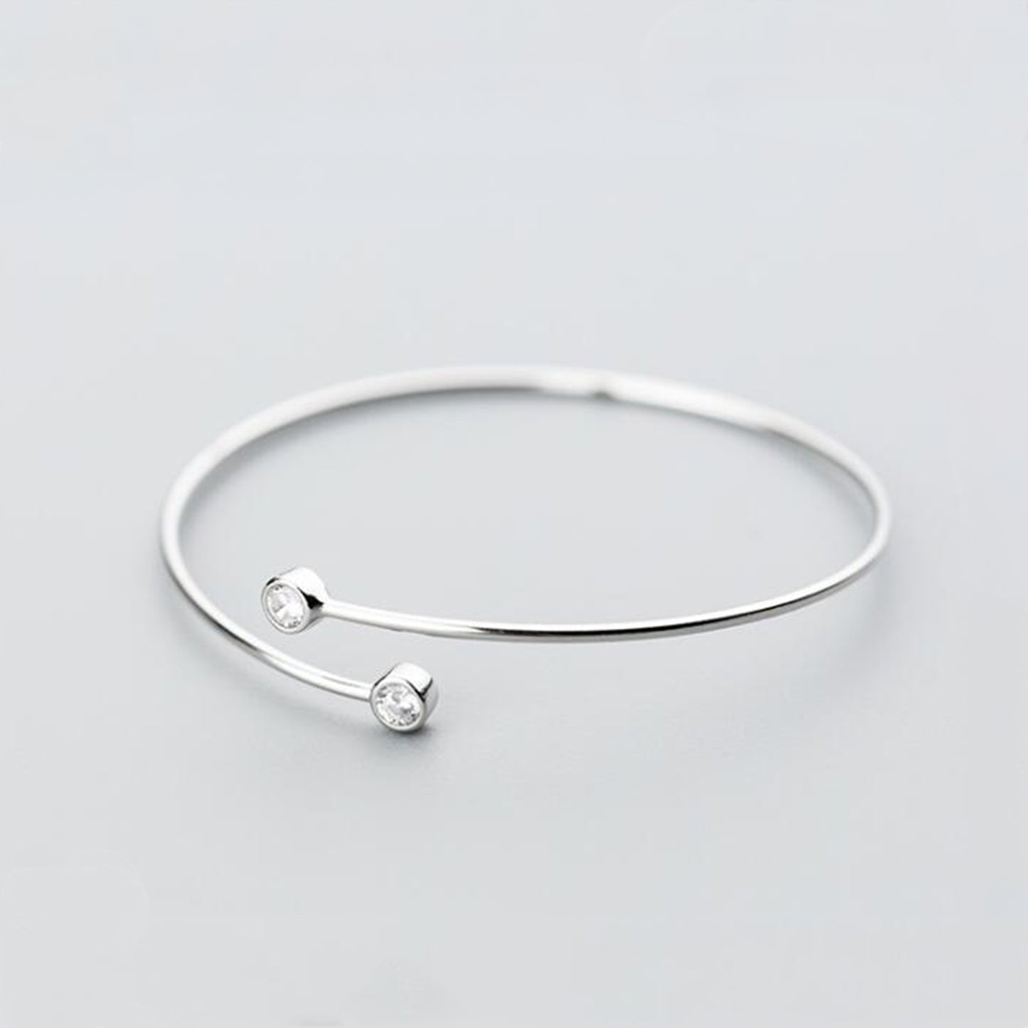 Sterling Silver Double Bezel 3mm CZ Torque Open Band Bangle Bracelet