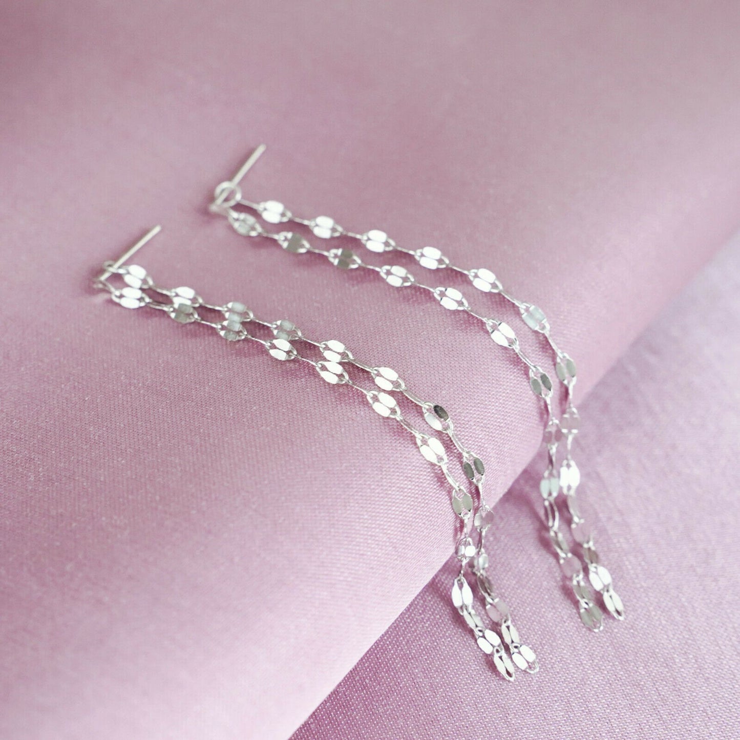 Sterling Silver Double Light Bonded Chain Drop Dangle Earrings - sugarkittenlondon