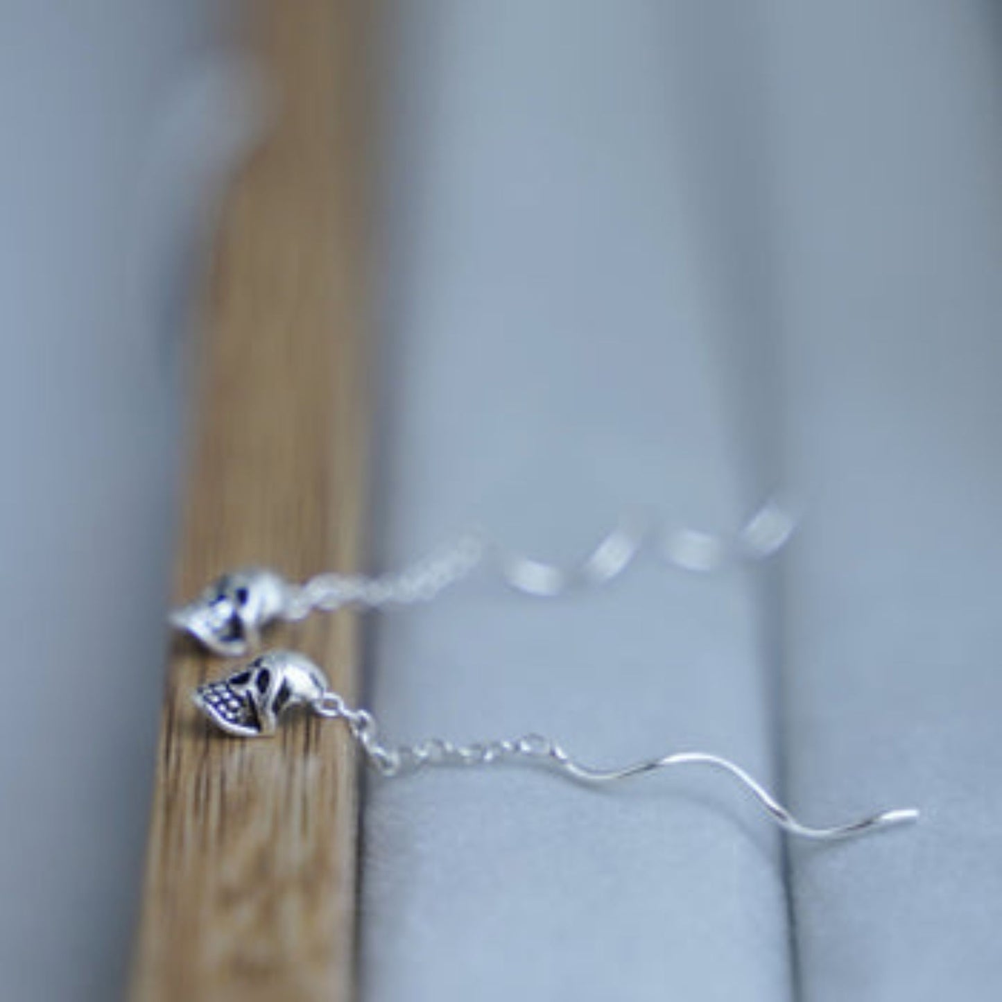 Sterling Silver Baby Skull Punk Gothic Pull Through Threader Dangle Earrings - sugarkittenlondon