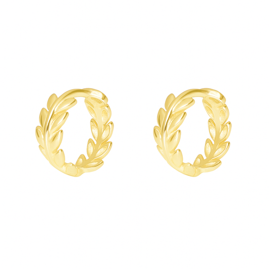 Sterling Silver Olive Laurie Branch Leaf Circle Hoop Huggie Earrings 2 Tones Rhodium 18K Gold