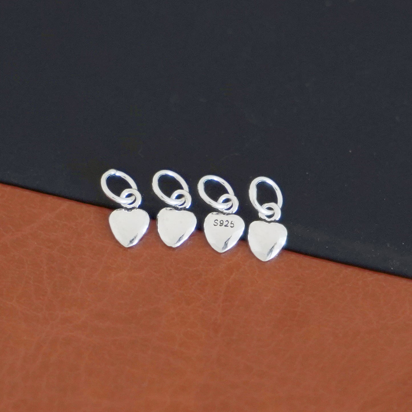 Sterling Silver Oxidized Tiny 3D Puffed Plain Love Heart Pendants Charms 4Pcs - sugarkittenlondon