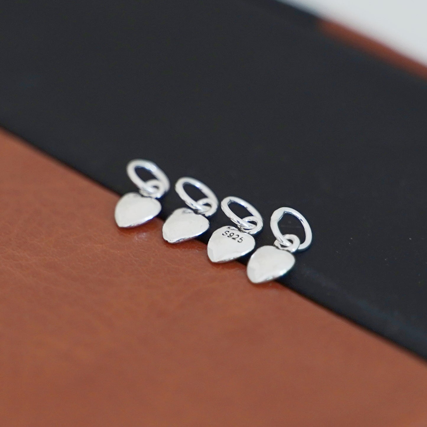 Sterling Silver Oxidized Tiny 3D Puffed Plain Love Heart Pendants Charms 4Pcs - sugarkittenlondon