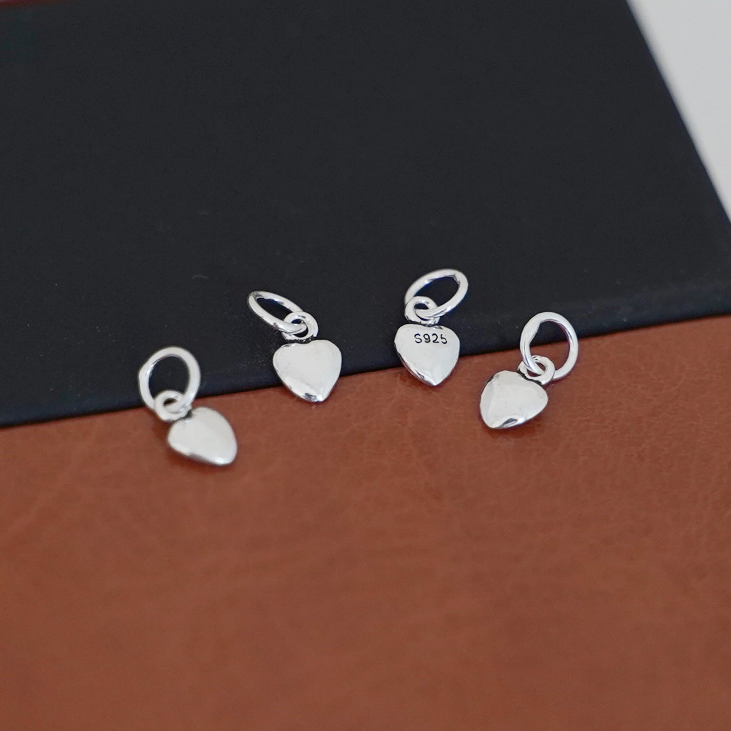 Sterling Silver Oxidized Tiny 3D Puffed Plain Love Heart Pendants Charms 4Pcs - sugarkittenlondon