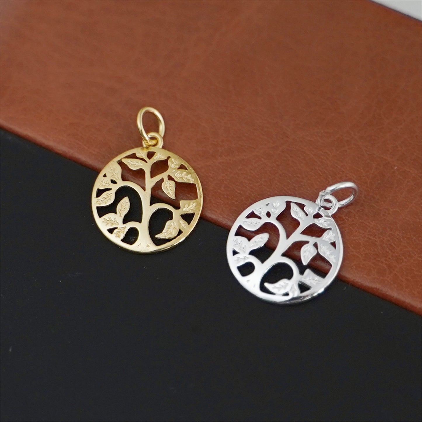 Sterling Silver Dome Circle Disc Tree of Life Family Tree Necklace 2 Tones - sugarkittenlondon