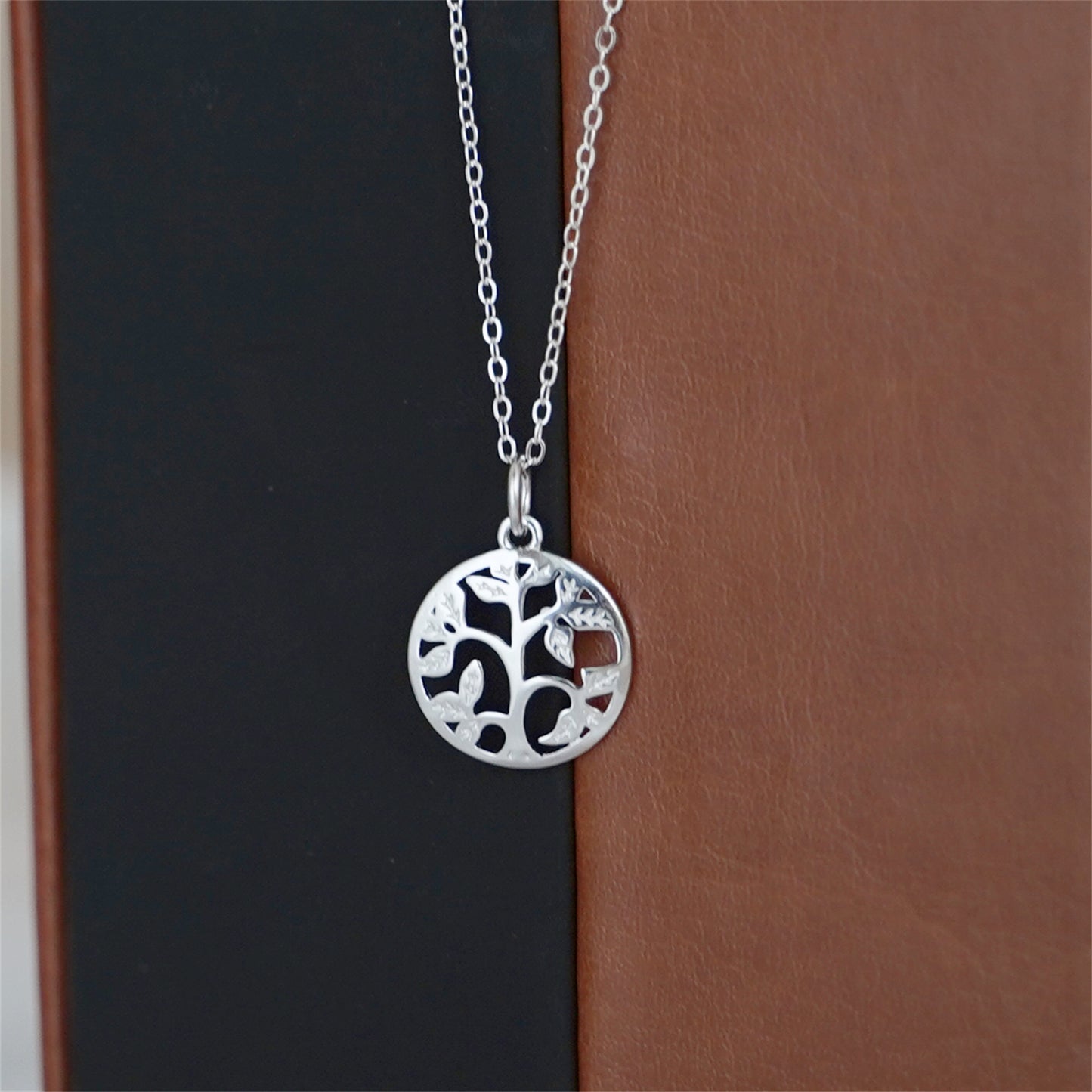 Sterling Silver Dome Circle Disc Tree of Life Family Tree Necklace 2 Tones - sugarkittenlondon