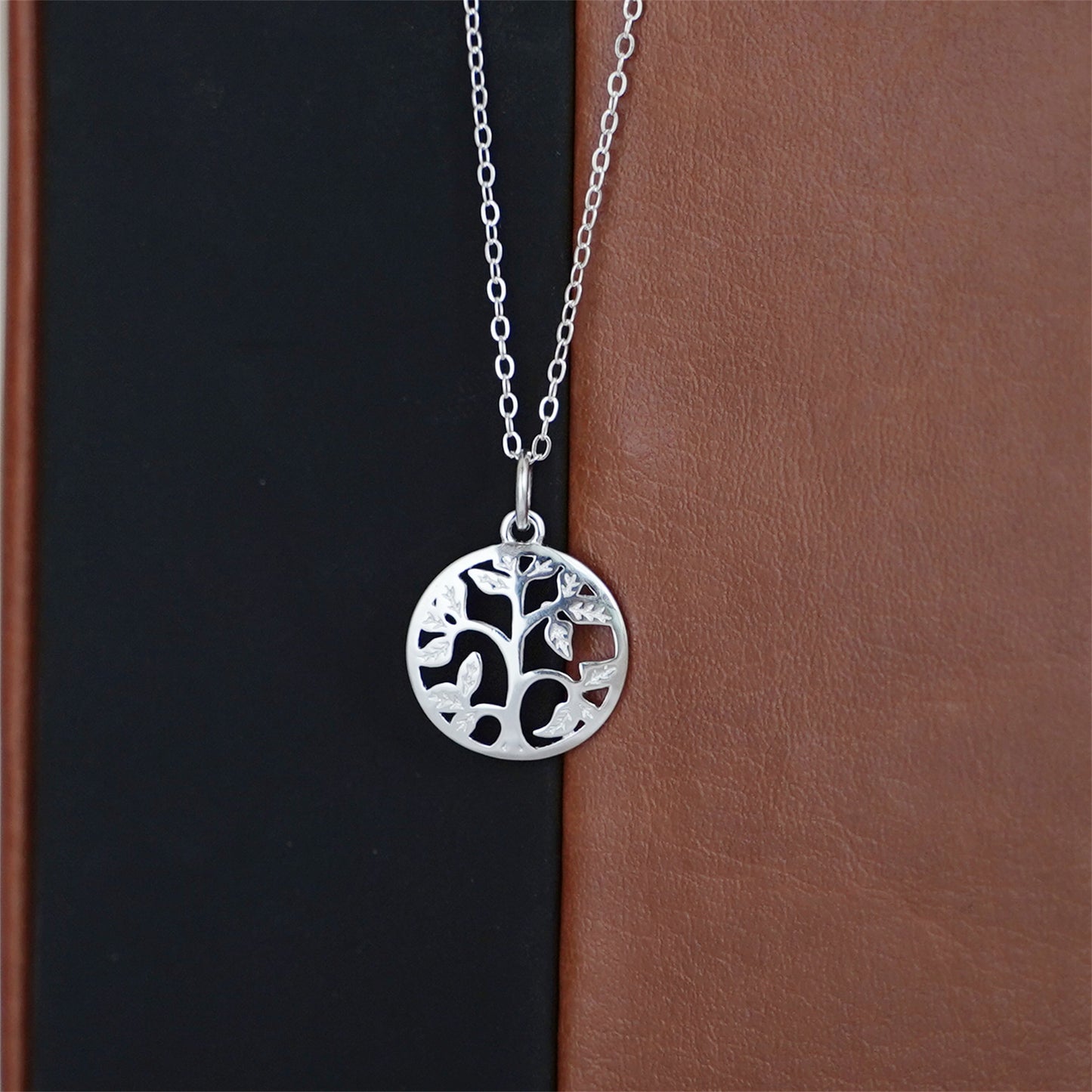 Sterling Silver Dome Circle Disc Tree of Life Family Tree Necklace 2 Tones - sugarkittenlondon