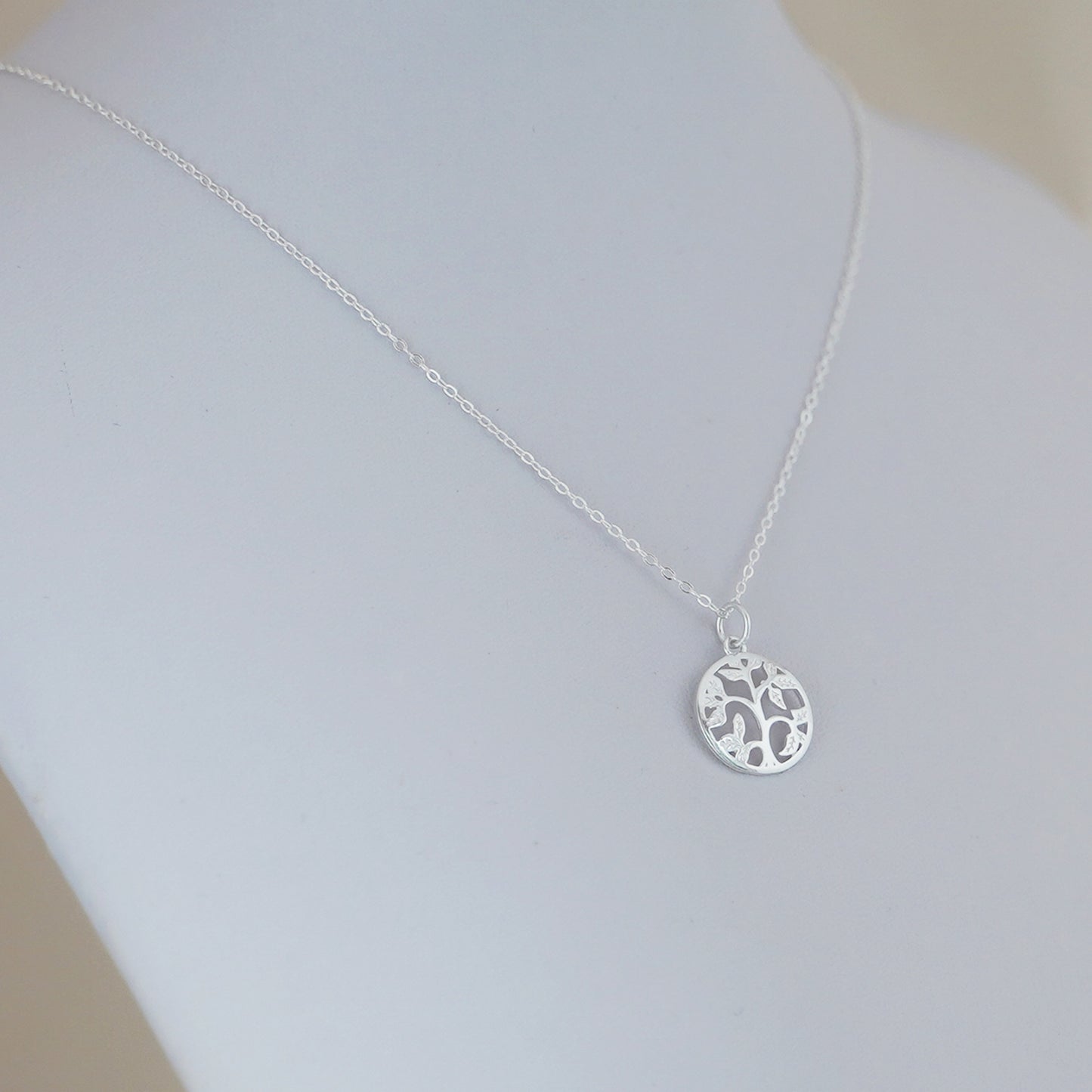 Sterling Silver Dome Circle Disc Tree of Life Family Tree Necklace 2 Tones - sugarkittenlondon