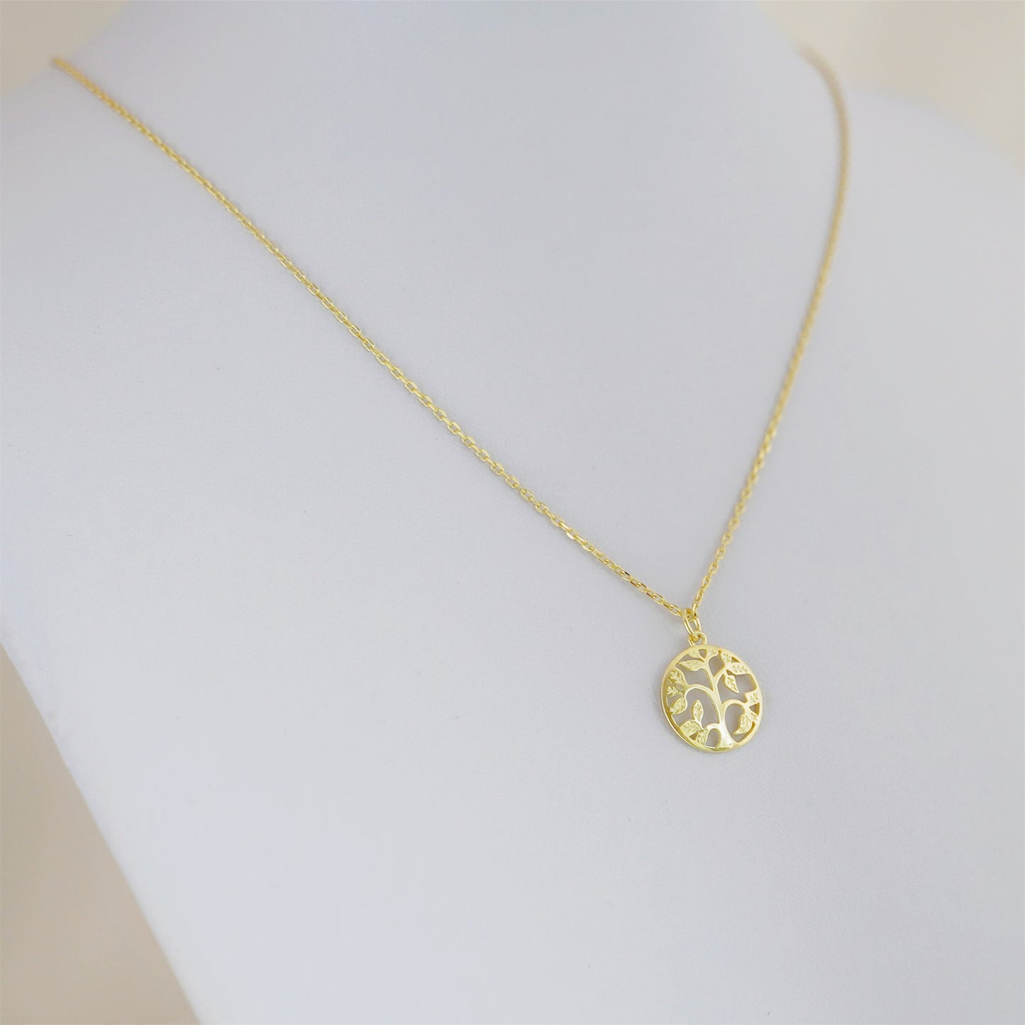 Sterling Silver Dome Circle Disc Tree of Life Family Tree Necklace 2 Tones - sugarkittenlondon