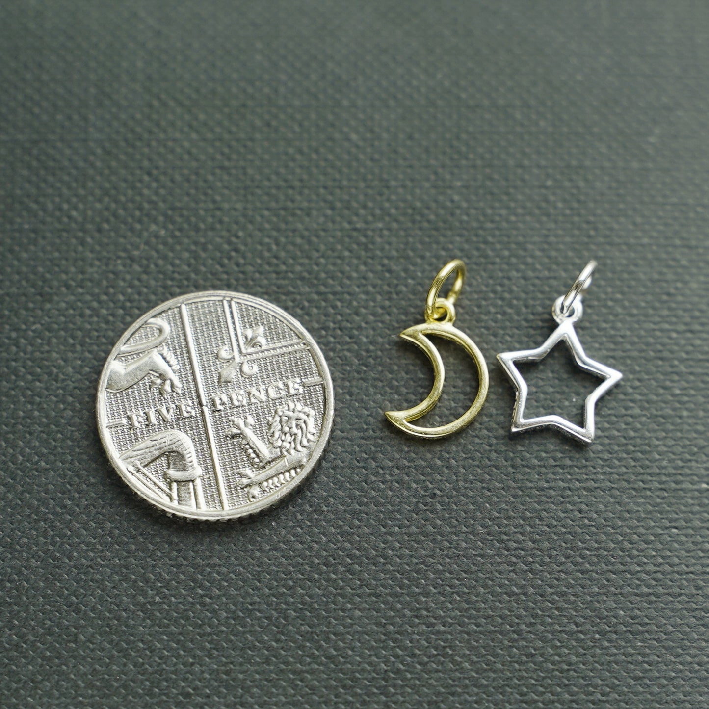 Sterling Silver Hollow Lucky Star Moon Necklace Bracelet DIY Charm Pendant 2 Tones - sugarkittenlondon