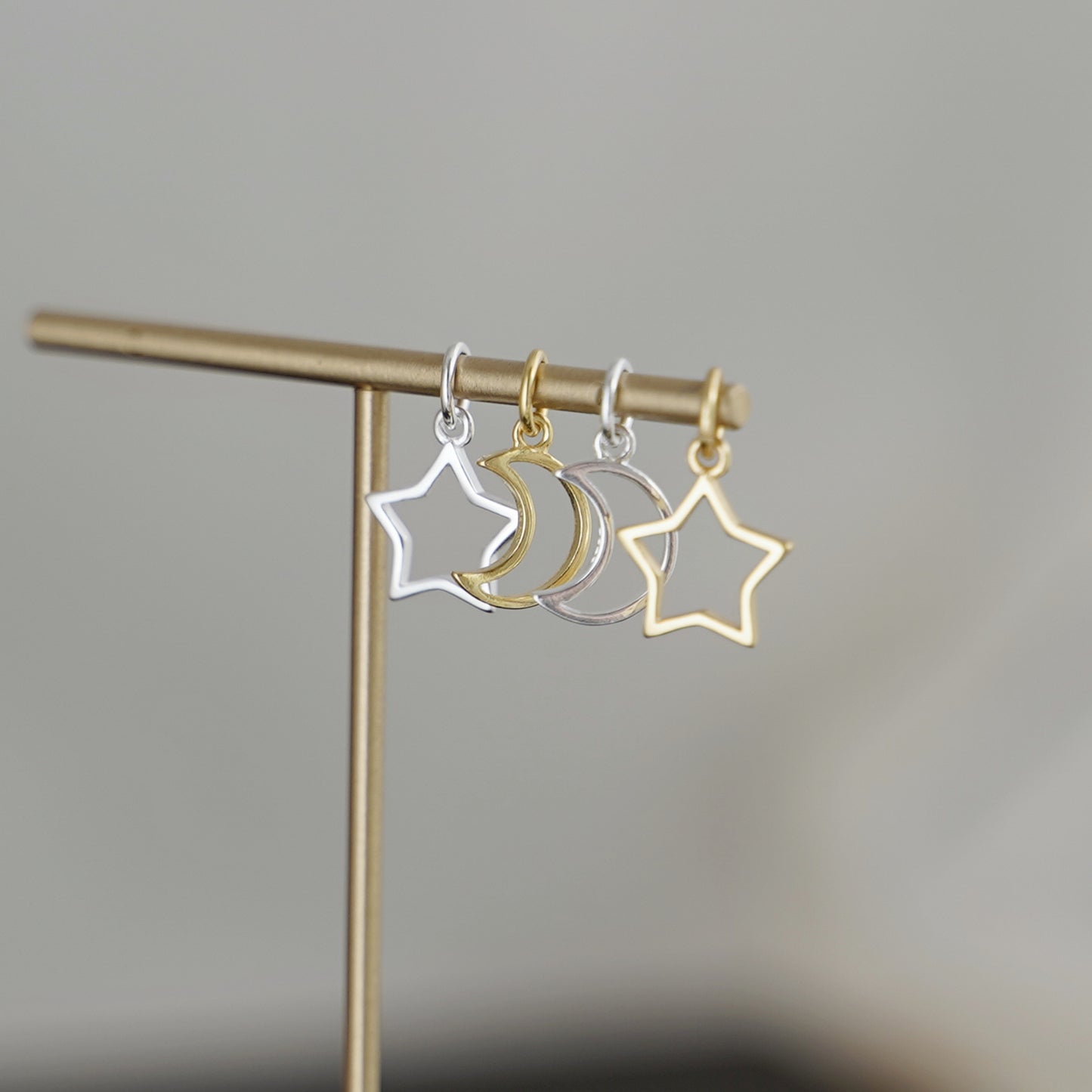 Sterling Silver Hollow Lucky Star Moon Necklace Bracelet DIY Charm Pendant 2 Tones - sugarkittenlondon