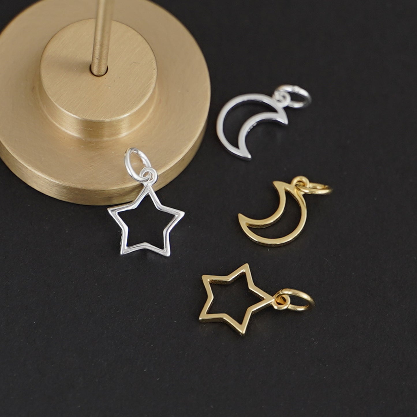 Sterling Silver Hollow Lucky Star Moon Necklace Bracelet DIY Charm Pendant 2 Tones - sugarkittenlondon
