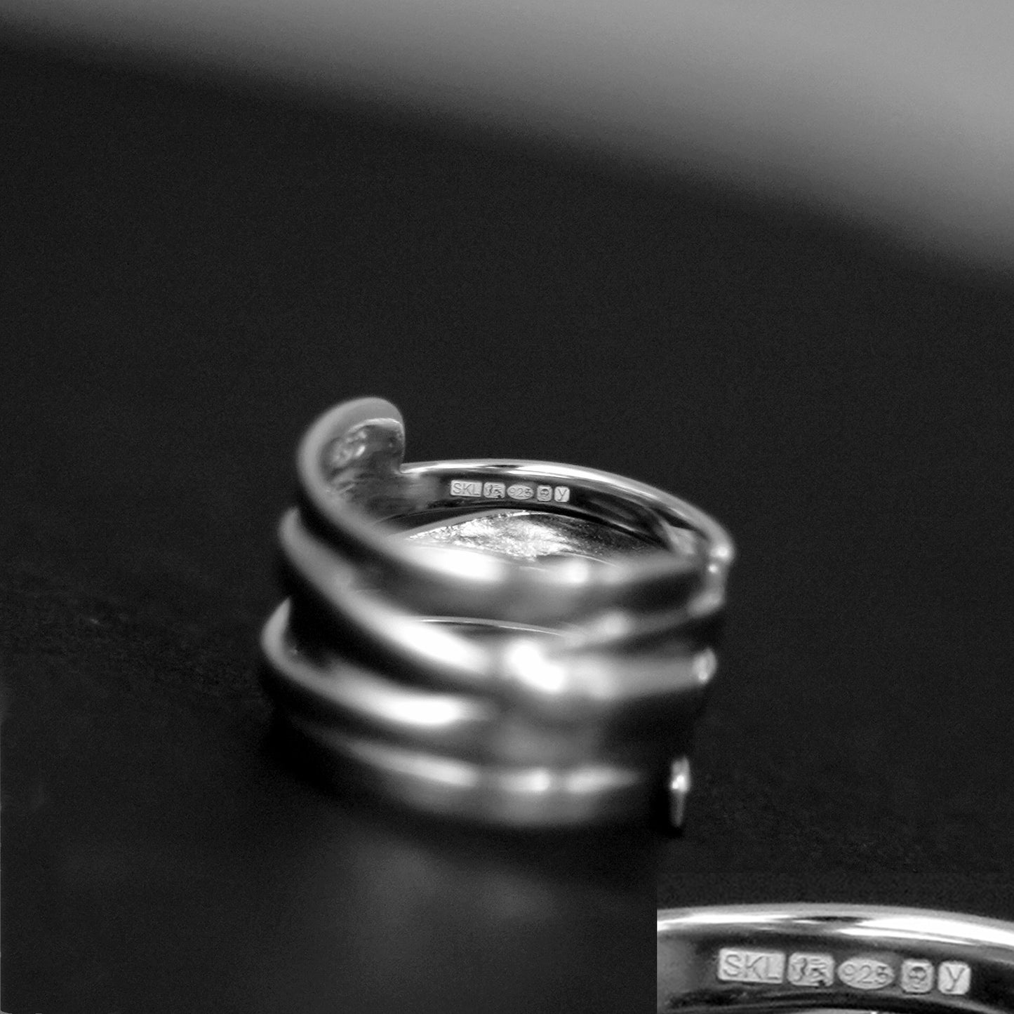 925 Sterling Silver Crossover Ring with Multi Band and Shiny Finish