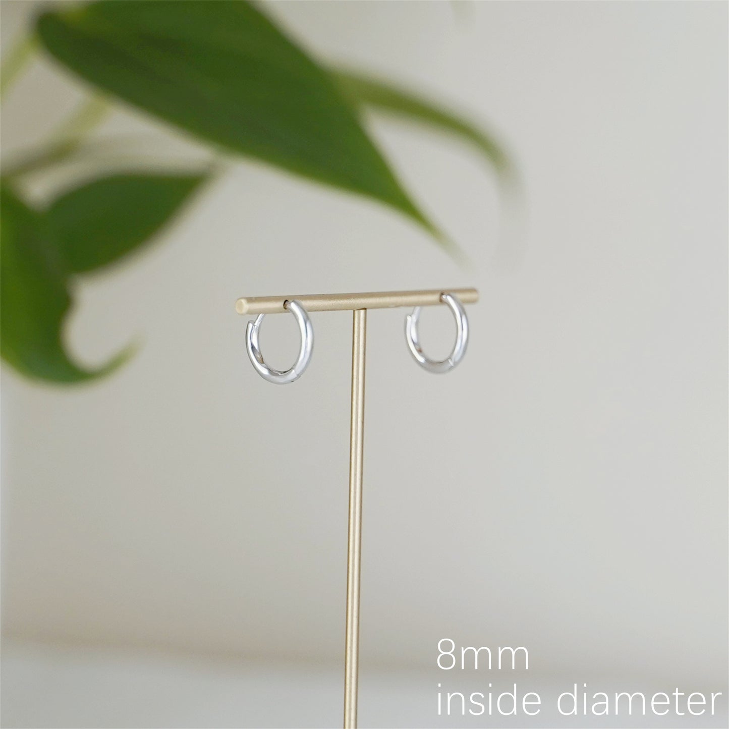 3-Tone Sterling Silver 2mm Band Huggie Sleeper Hoop Earrings (8-14mm Hoops)