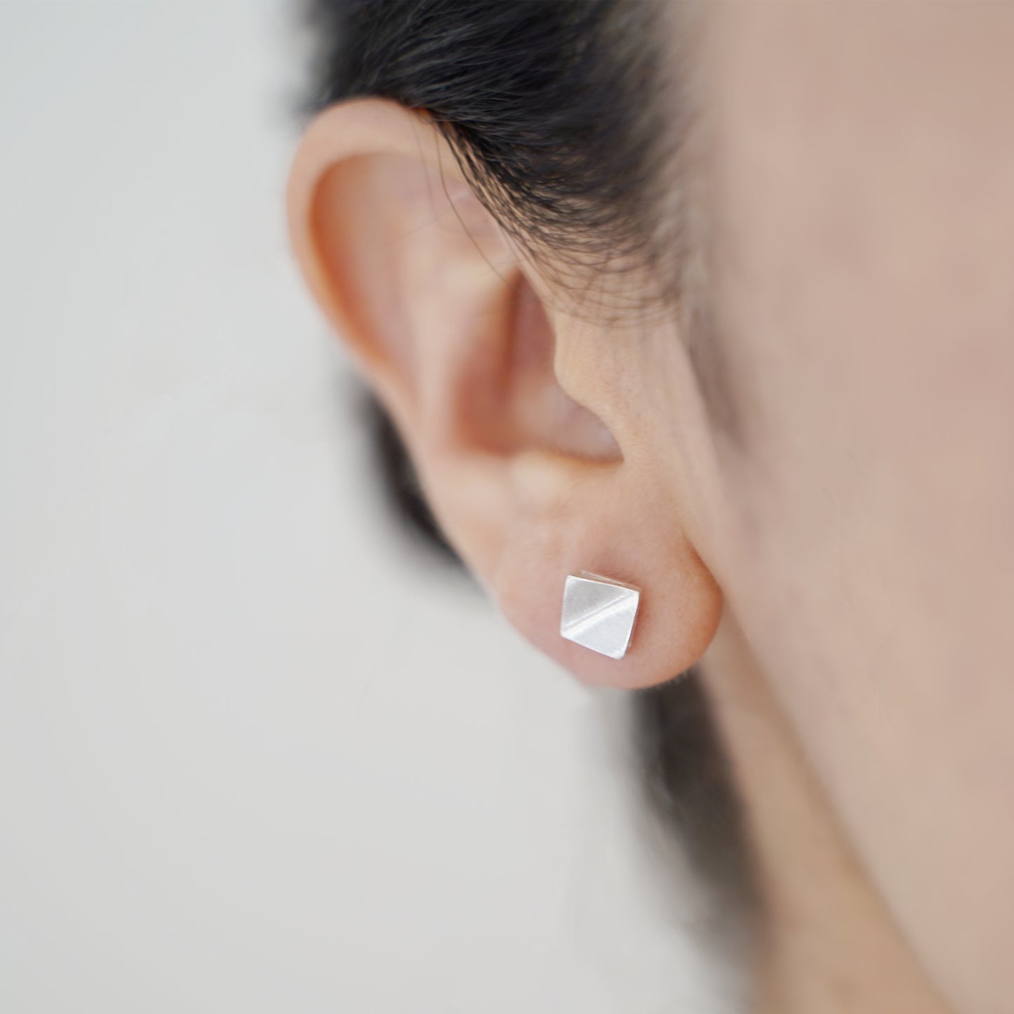 6mm Brushed Square Stud Earrings in 925 Sterling Silver with Bent Corners