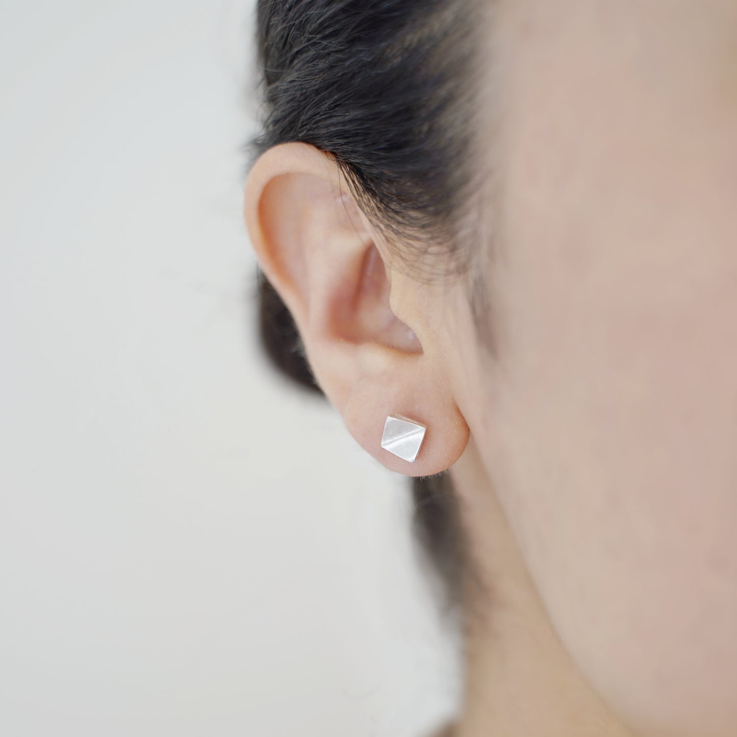 6mm Brushed Square Stud Earrings in 925 Sterling Silver with Bent Corners