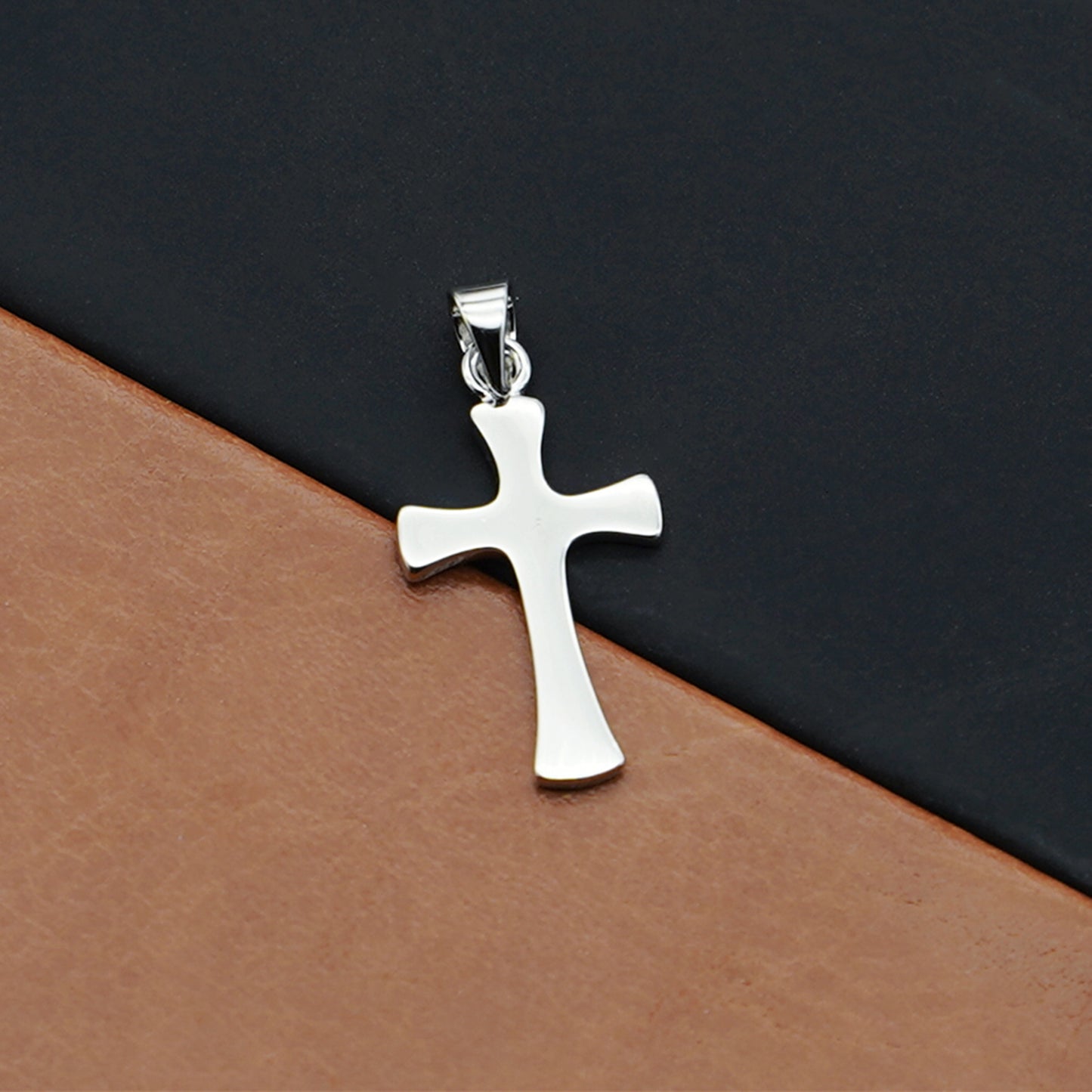 Sterling Silver Plain Shiny Polished Rounded Flared Cross Pendant Necklace - sugarkittenlondon