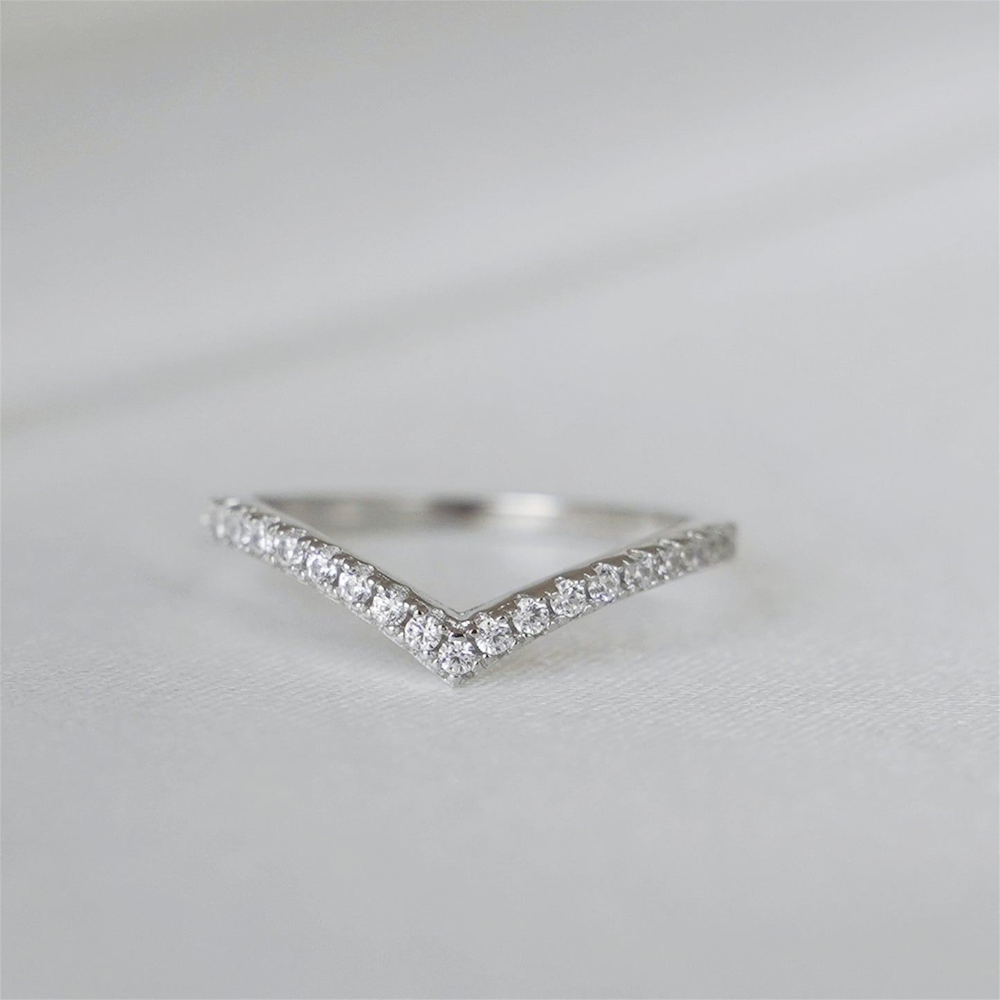 Sterling Silver Wishbone Chevron Half Eternity 1.5mm Pave CZ Ring J1/2 - T - sugarkittenlondon
