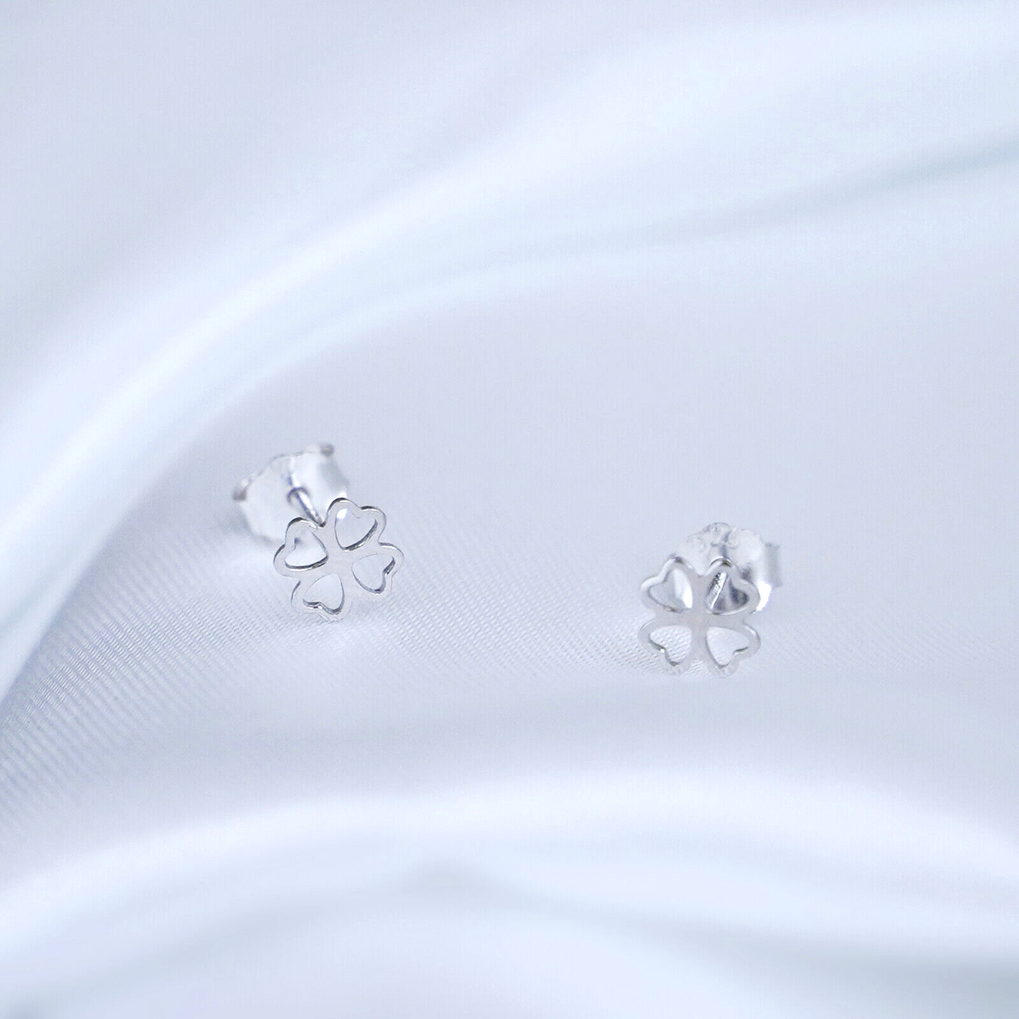 Fine Silver 999 5mm Lucky Love Heart 4 Leaf Clover Shamrock Stud Earrings - sugarkittenlondon