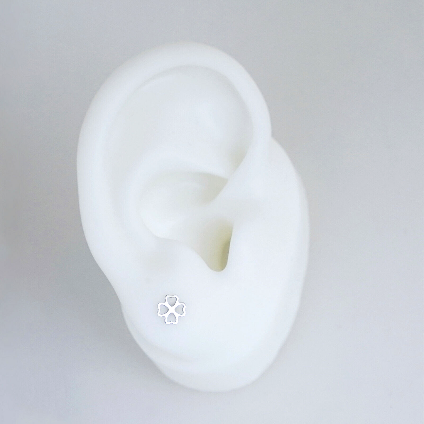 Fine Silver 999 5mm Lucky Love Heart 4 Leaf Clover Shamrock Stud Earrings - sugarkittenlondon