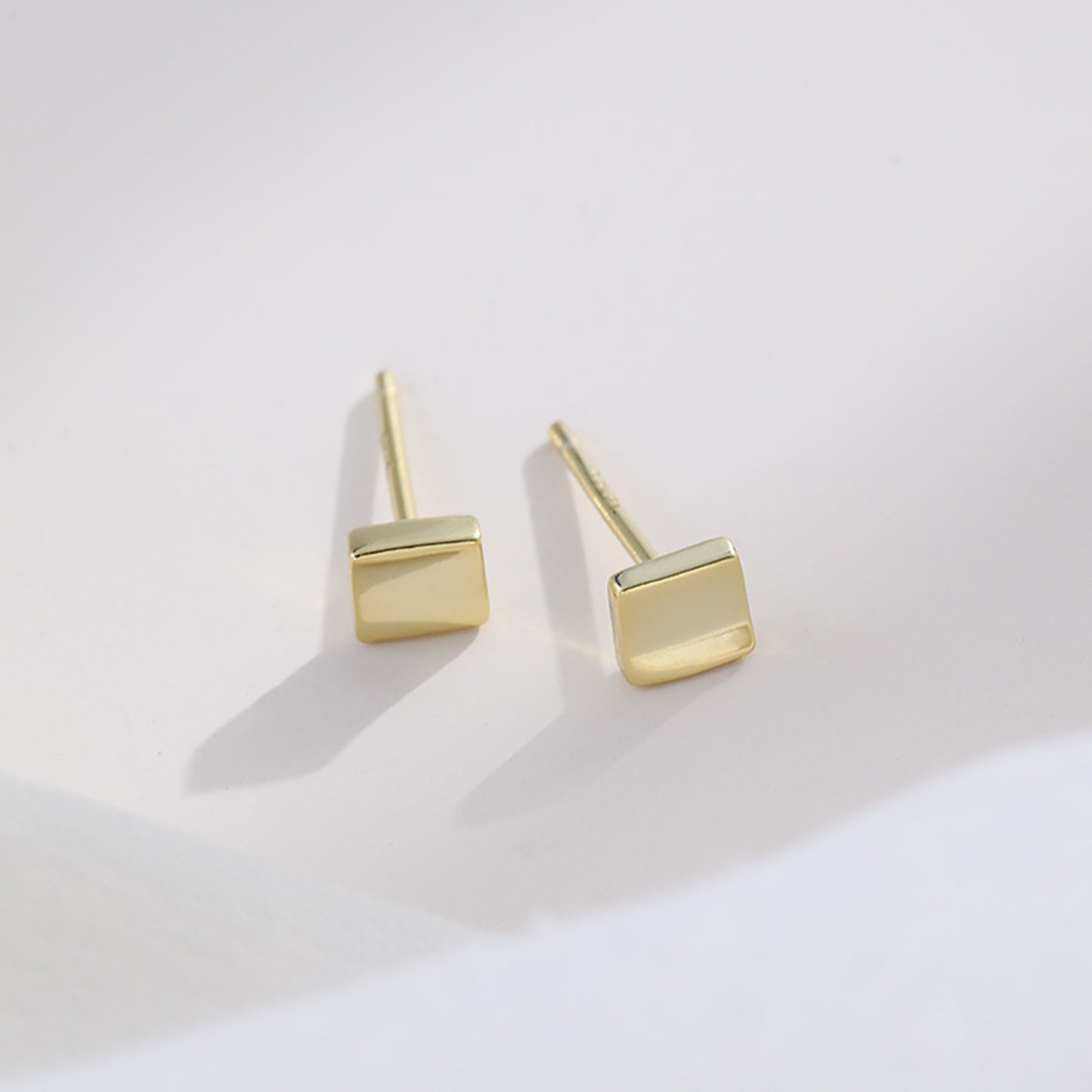 Sterling Silver Mini Bent Concaved Cube Square Stud Earrings 2 Tones