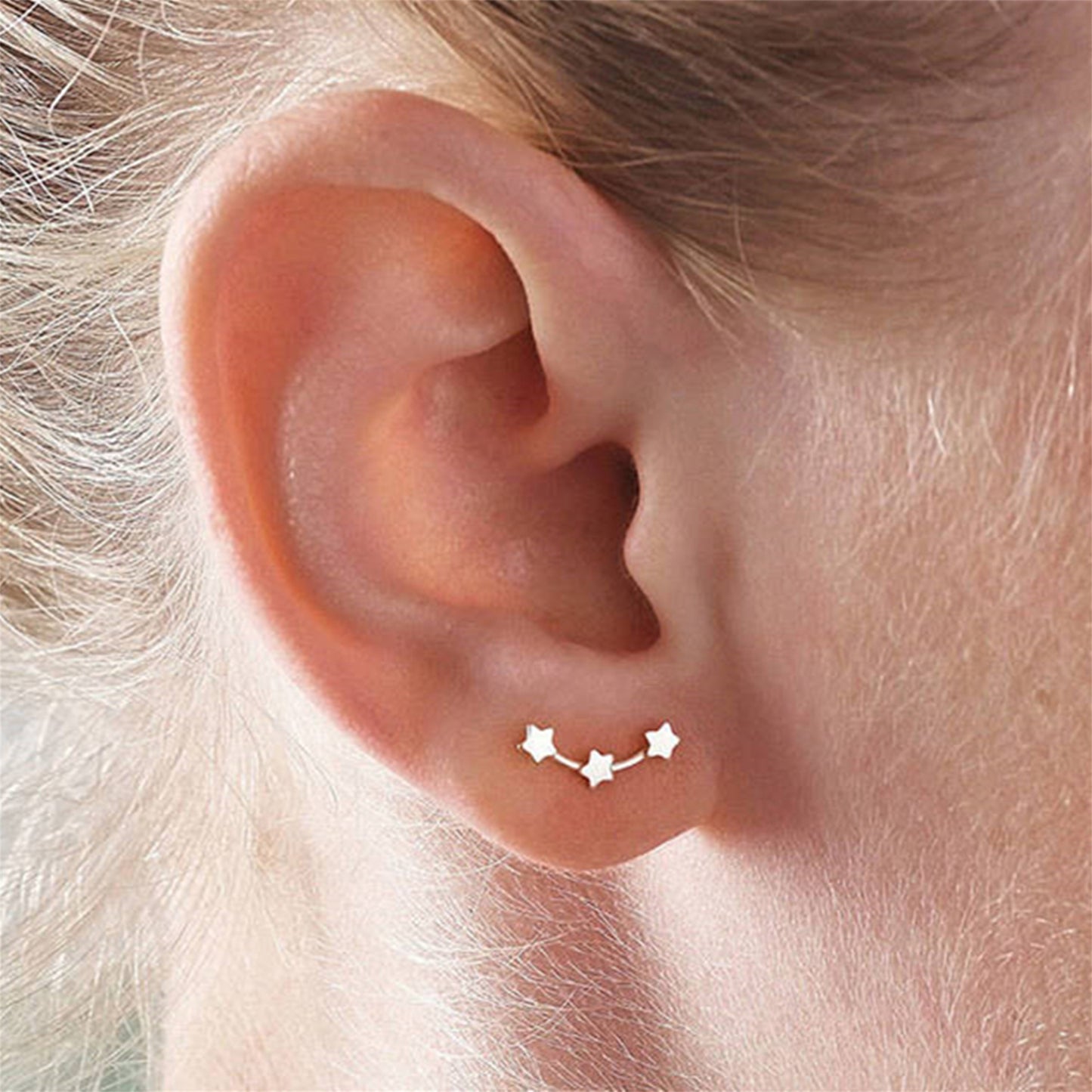 925 Sterling Silver Trinity Star Stud Earrings Tiny, Simple, and Elegant