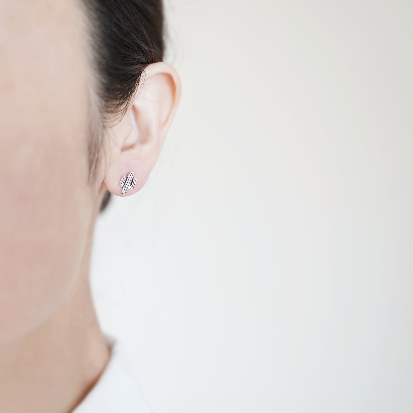 Sterling Silver Oxidized Vintage Cactus Cacti Palm Stud Earrings