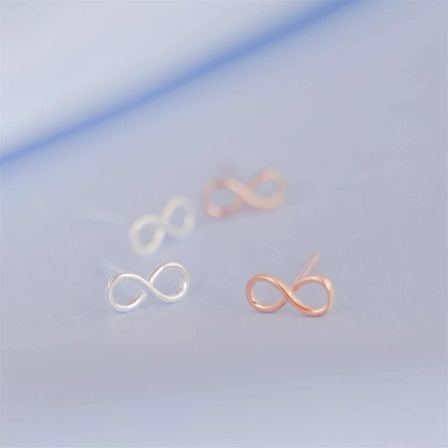 Sterling Silver Small Plain Shine Infinity Infinite Love Knot Stud Earrings 2 Tones