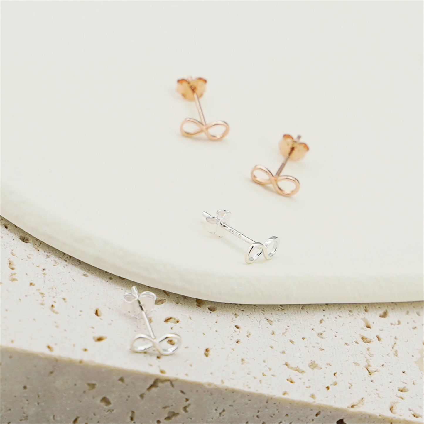 Sterling Silver Small Plain Shine Infinity Infinite Love Knot Stud Earrings 2 Tones